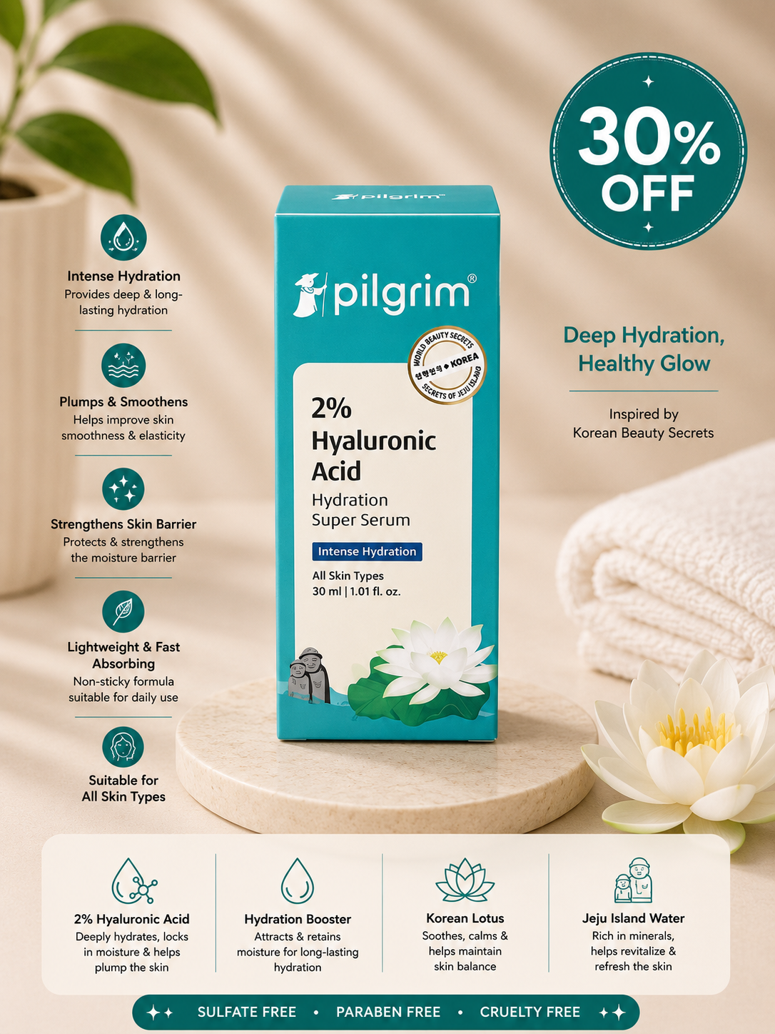 Pilgrim 2% Hyaluronic Acid Hydration Super Serum (30ml) 30% off