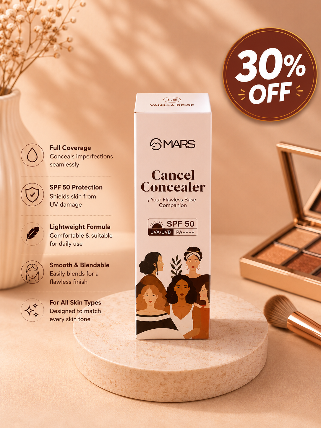 MARS Cancel Concealer SPF 50 PA++++ | Full Coverage Concealer & Colour Corrector