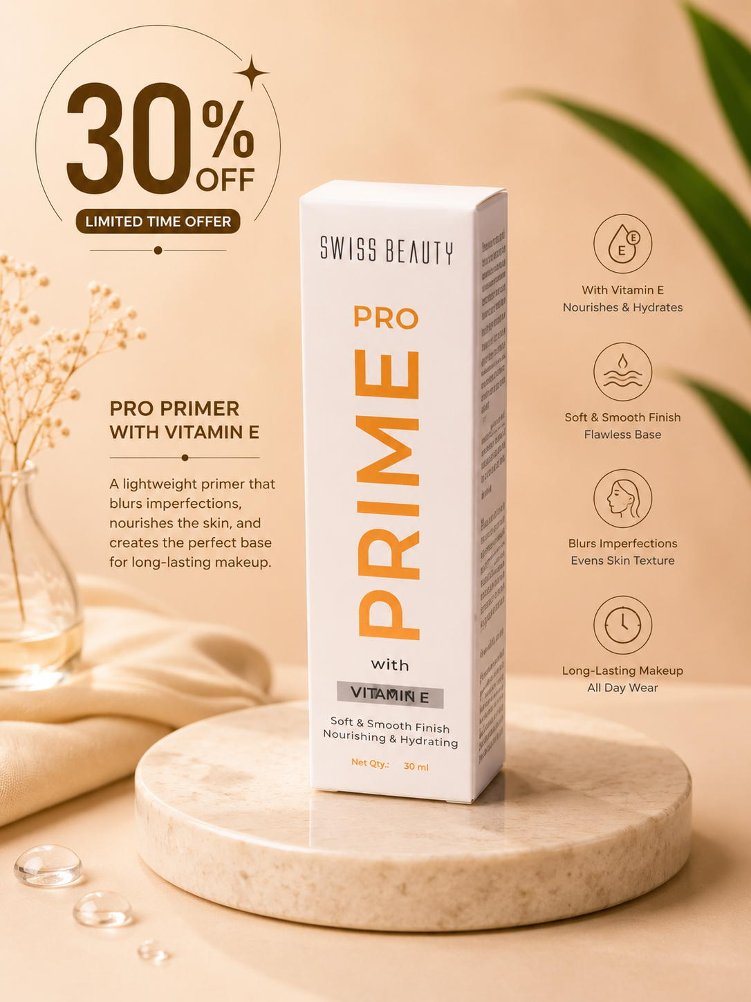 Swiss Beauty Pro Primer with Vitamin E – 30ml 30% off