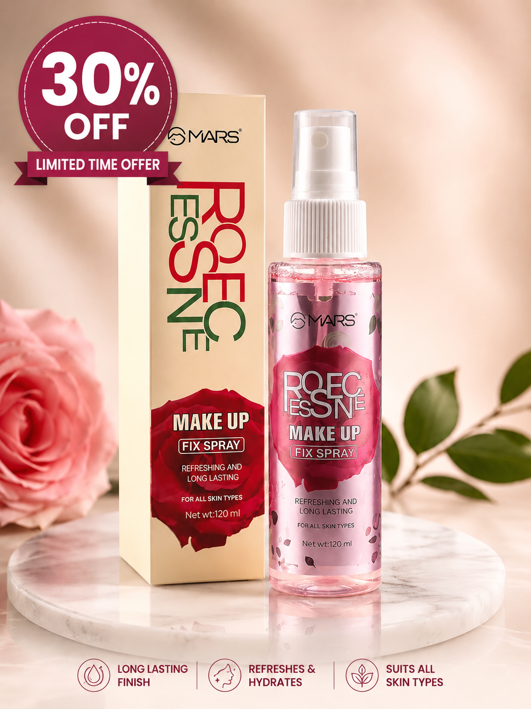 MARS Rose Essence Make Up Fix Spray – 120ml 30% off