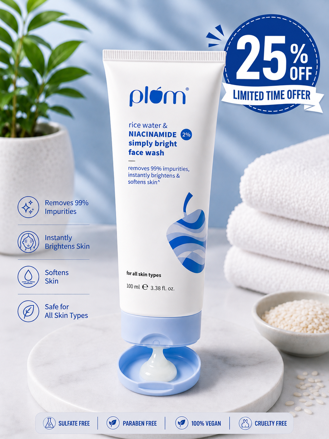 Plum Rice Water & Niacinamide Simply Bright Face Wash (100ml) 25% off
