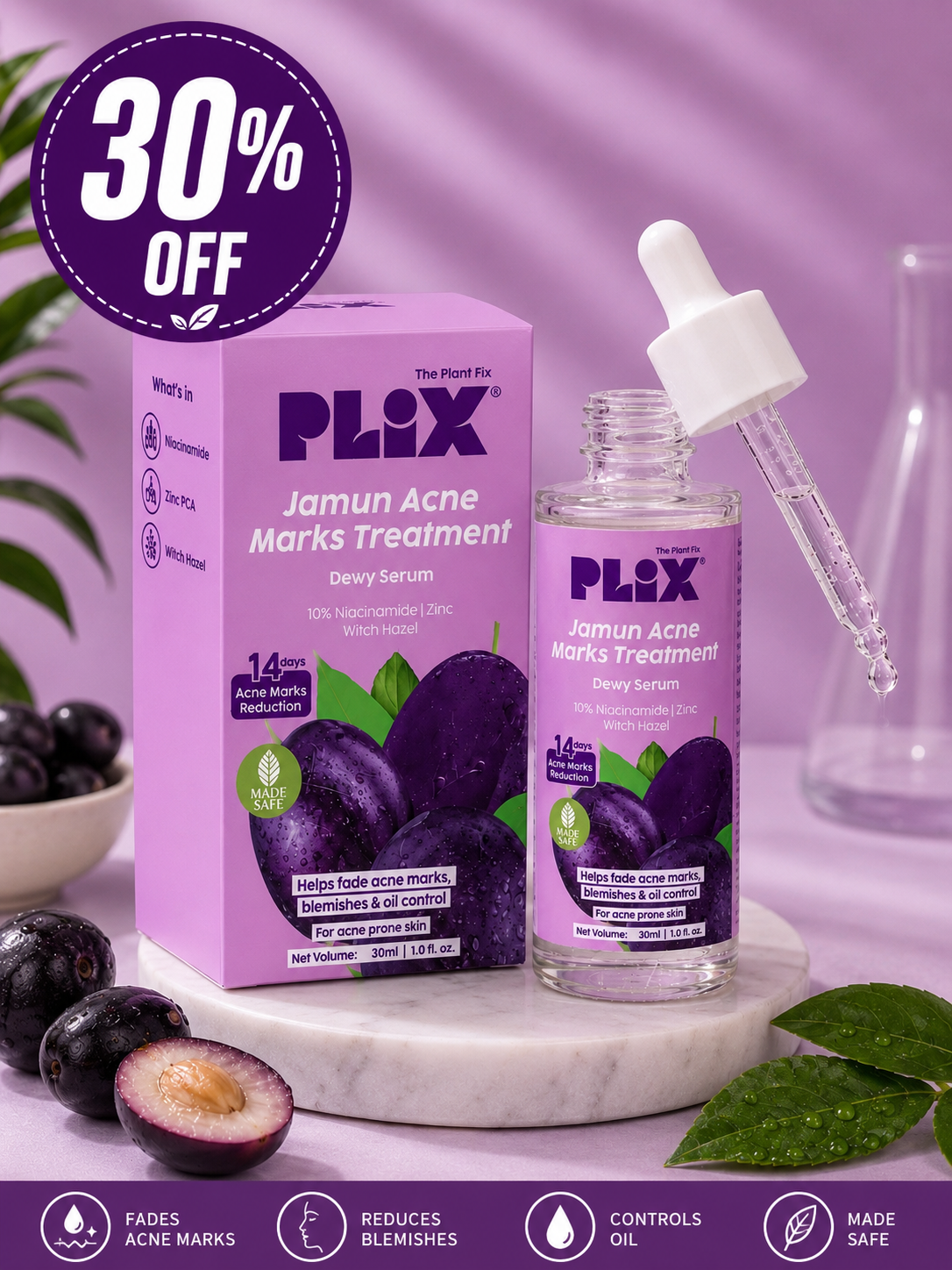 PLIX Jamun Acne Marks Treatment Dewy Serum – 30ml flat 30%