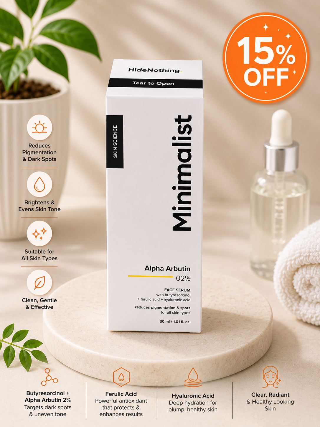 Minimalist Alpha Arbutin 2% Face Serum (30ml) 15% off