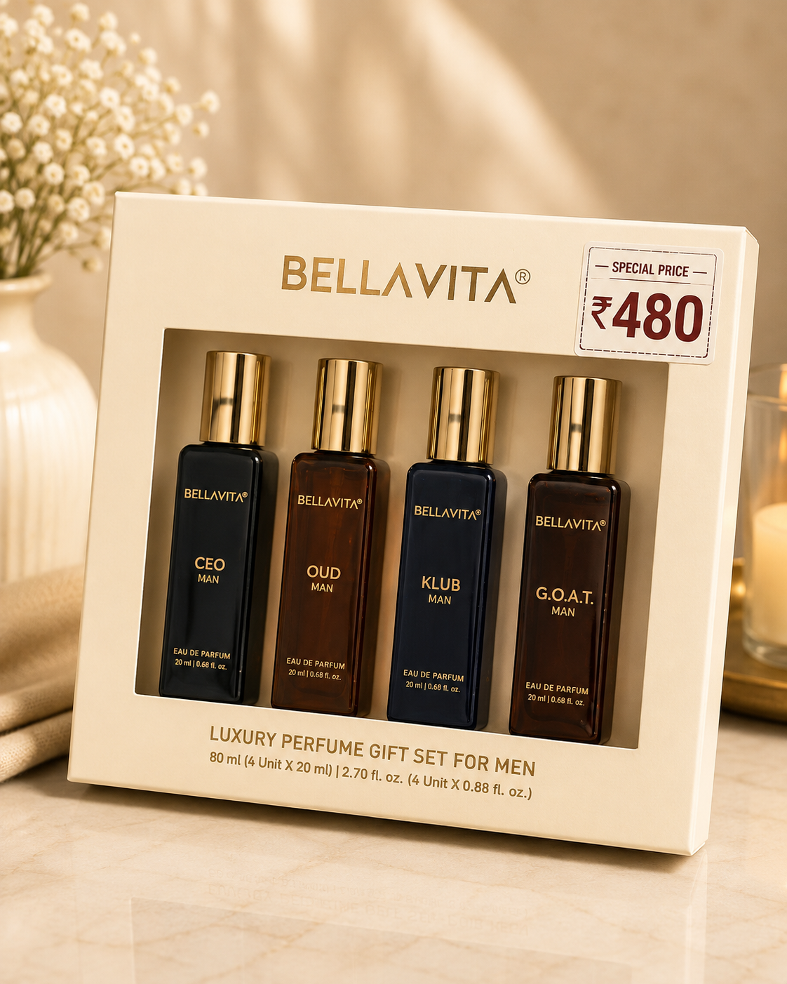 Bellavita Luxury Perfume Gift Set for Men (4 x 20ml)