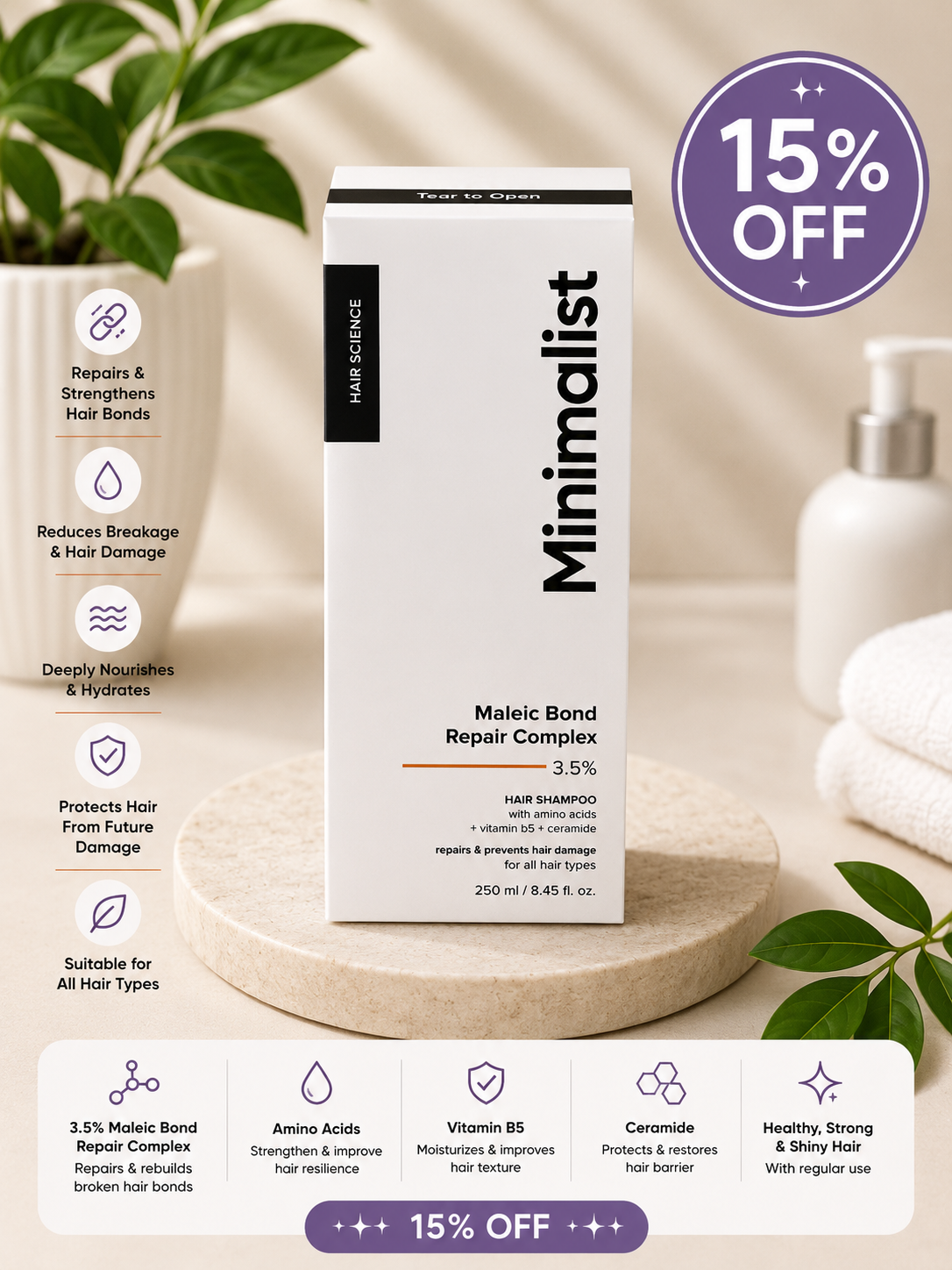 Minimalist Maleic Bond Repair Complex 3.5% Hair Shampoo (250ml) 15% off