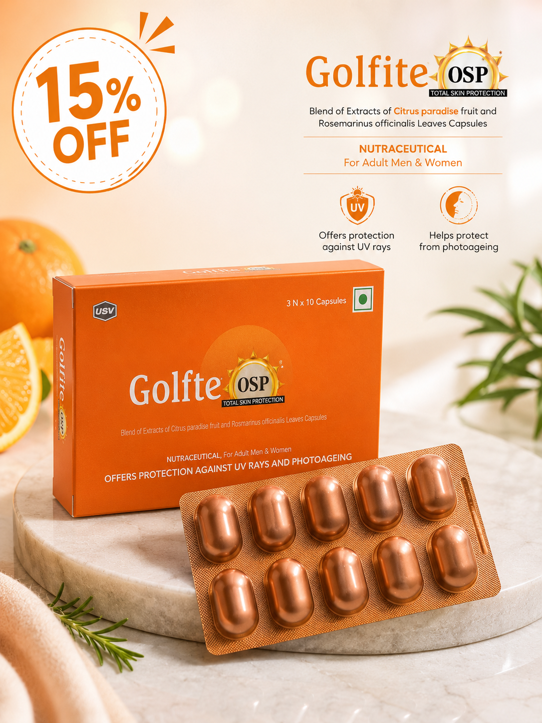 Golfite OSP Capsules – Total Skin Protection | 3 x 10 Capsules 15% off