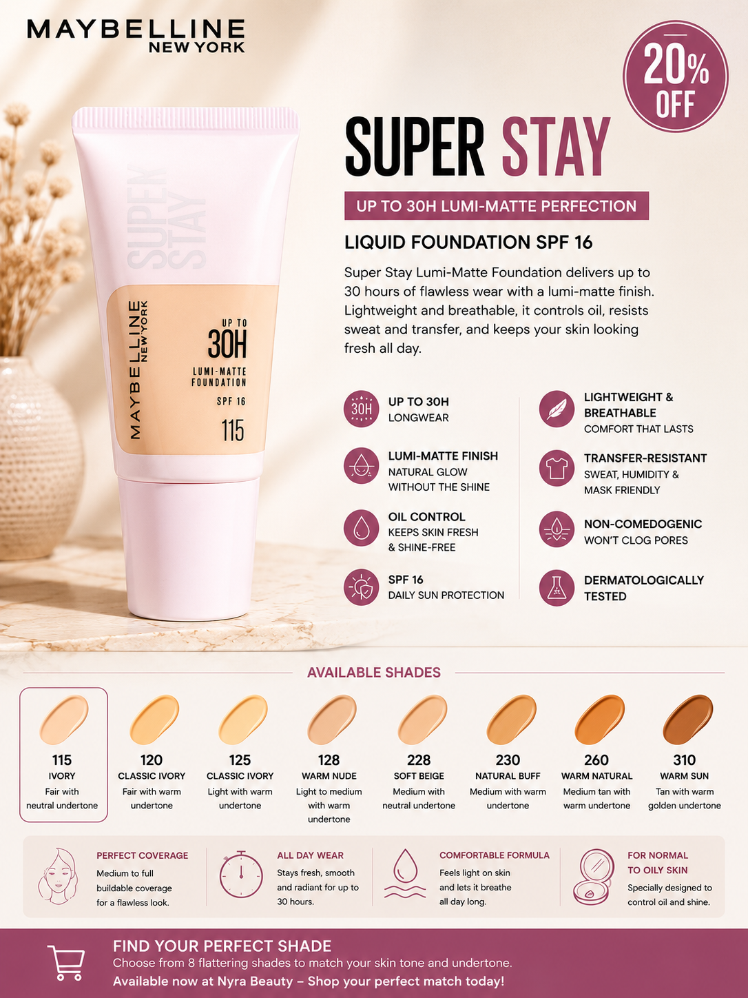 Maybelline New York Super Stay Lumi-Matte Liquid Foundation SPF 16 20% off