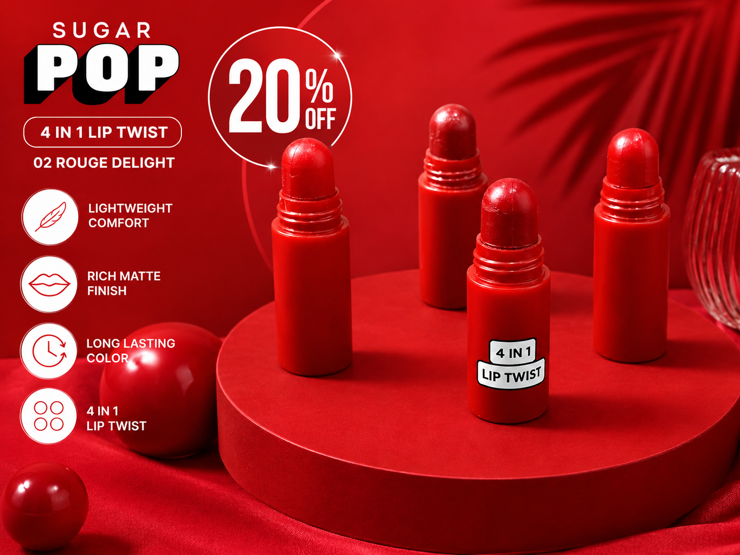 Sugar Pop 4-in-1 Lip Twist – Rouge Delight 02 20% off
