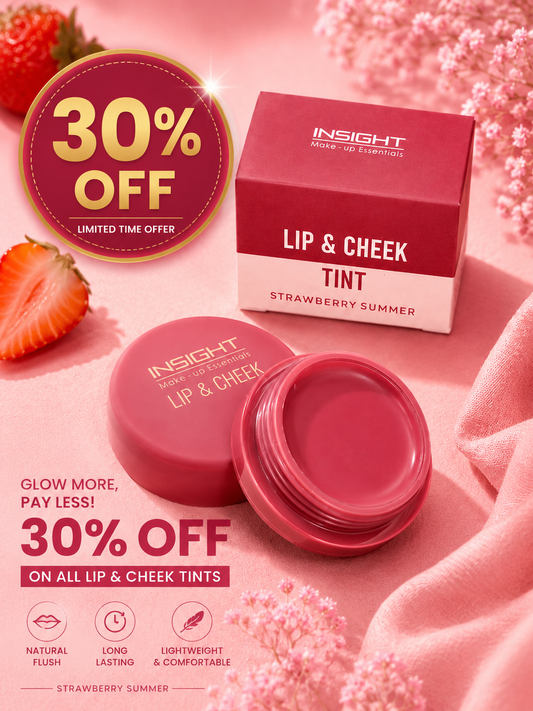 INSIGHT Lip & Cheek Tint – Strawberry Summer 30% flat