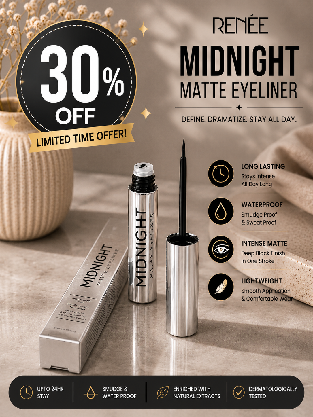 MIDNIGHT Matte Eyeliner – Intense Precision, All-Day Perfection 30% flat