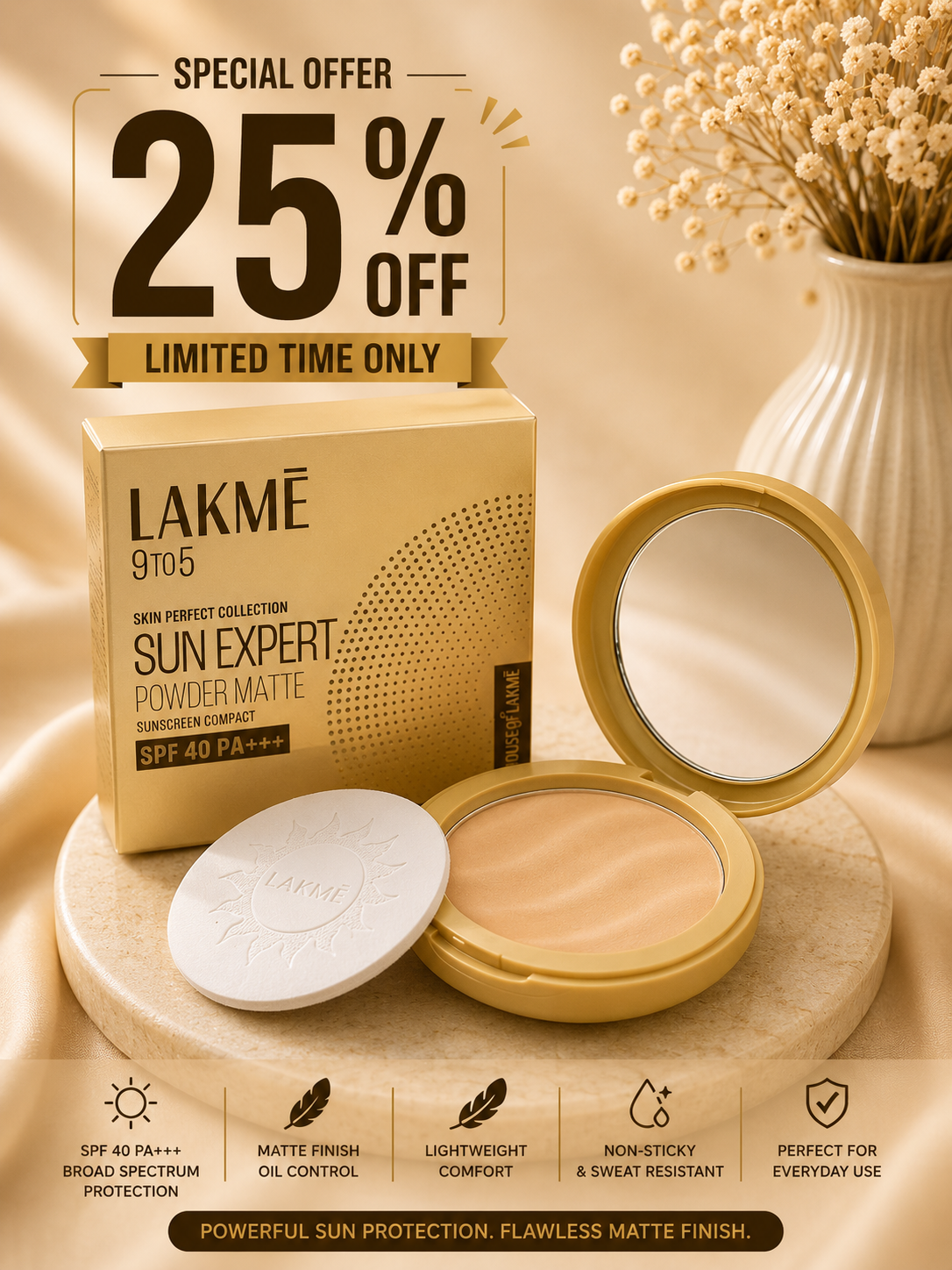 Lakmé 9to5 Sun Expert Powder Matte Compact SPF 40 PA+++ 25% off