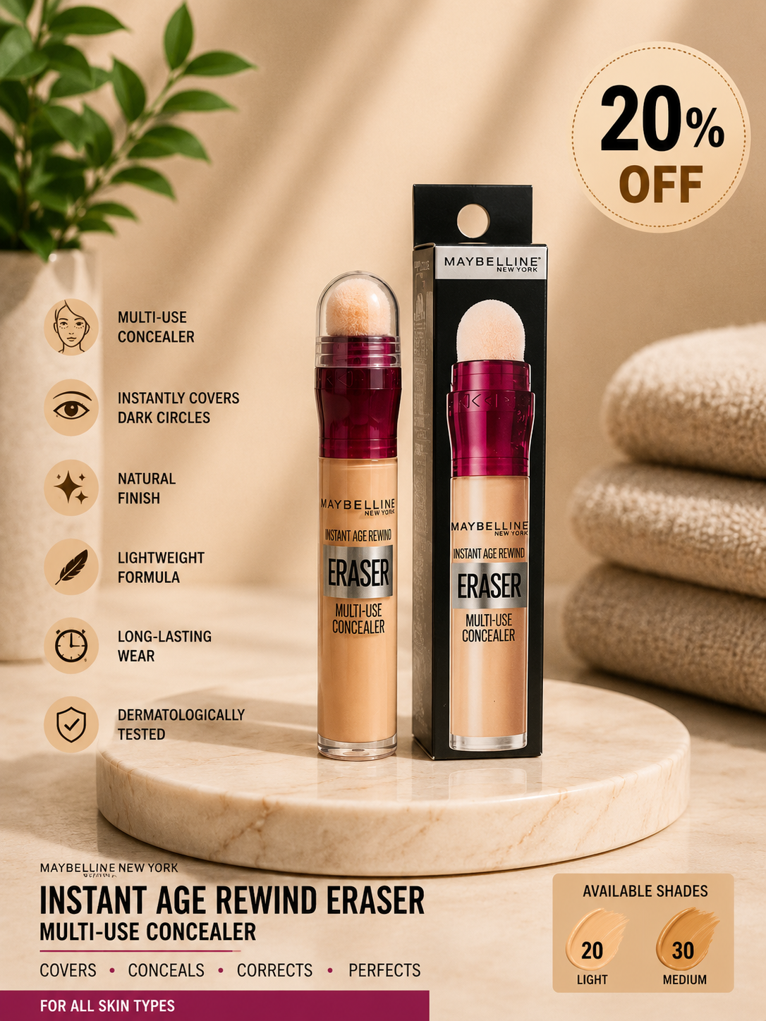 Maybelline New York Instant Age Rewind Eraser Multi-Use Concealer 20% off
