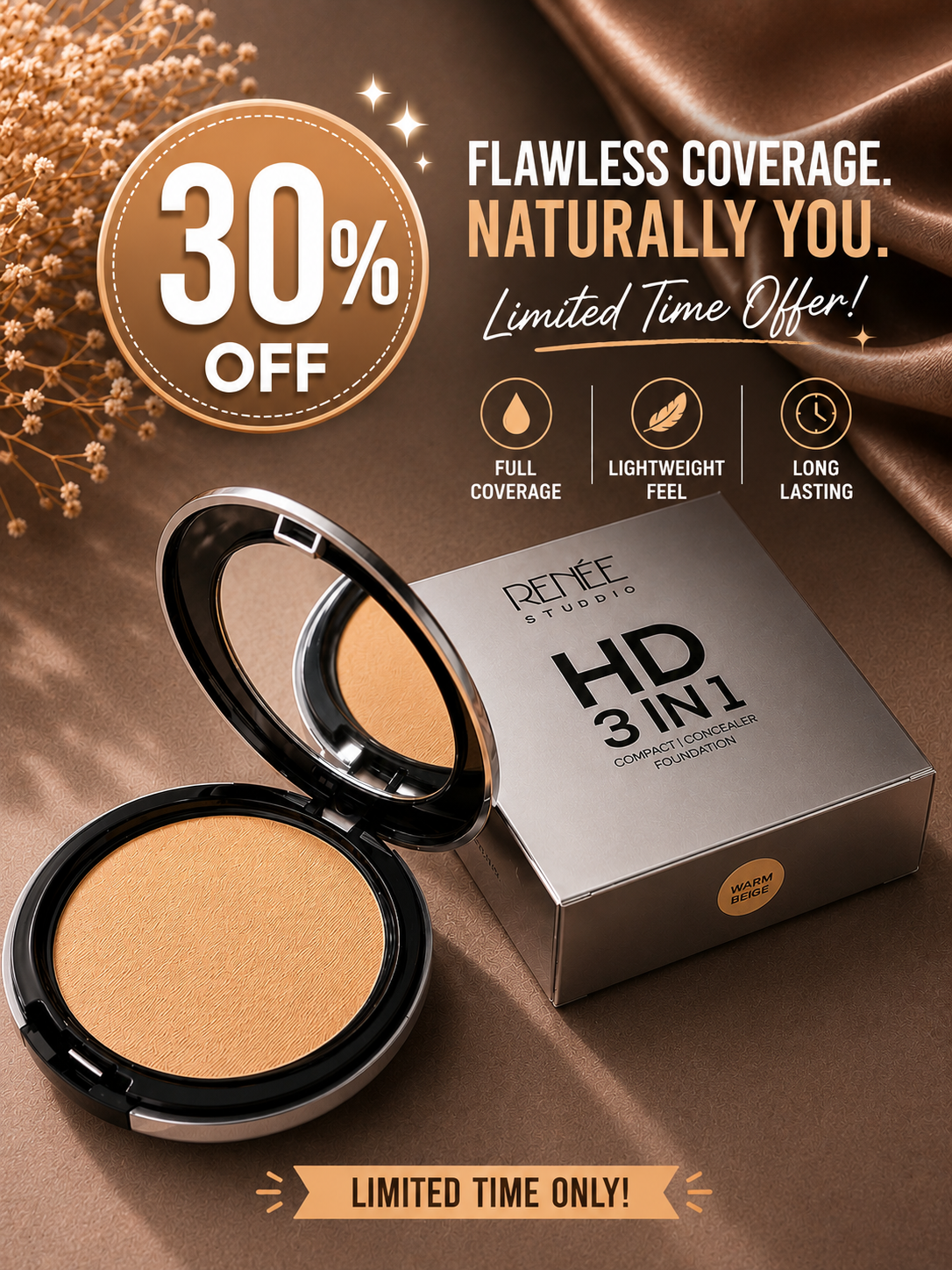 RENÉE HD 3 IN 1 Compact Concealer Foundation RENÉE HD 3 IN 1 Compact Concealer Foundation 30% off