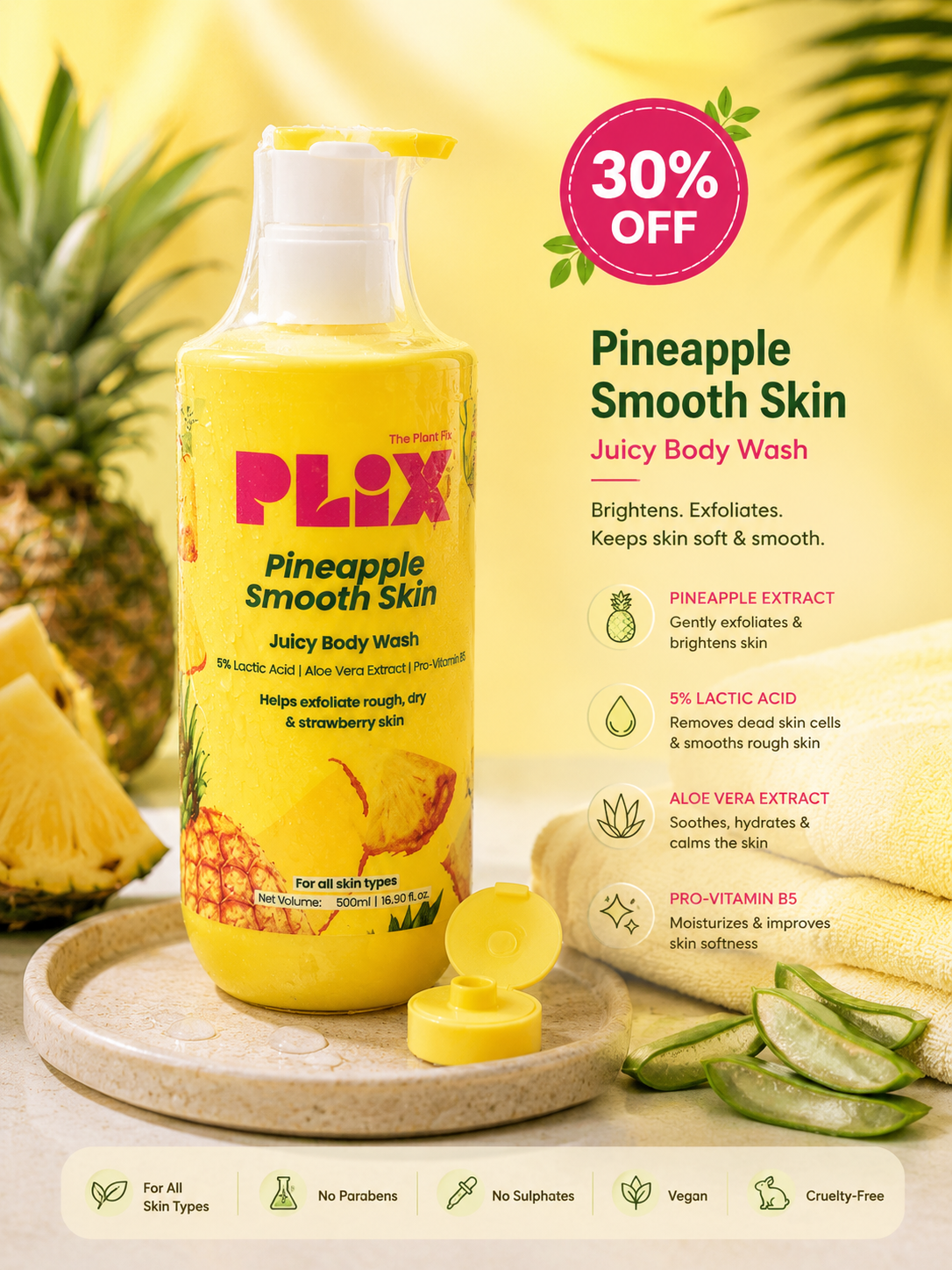 PLiX Pineapple Smooth Skin Juicy Body Wash – 500ml 30% off