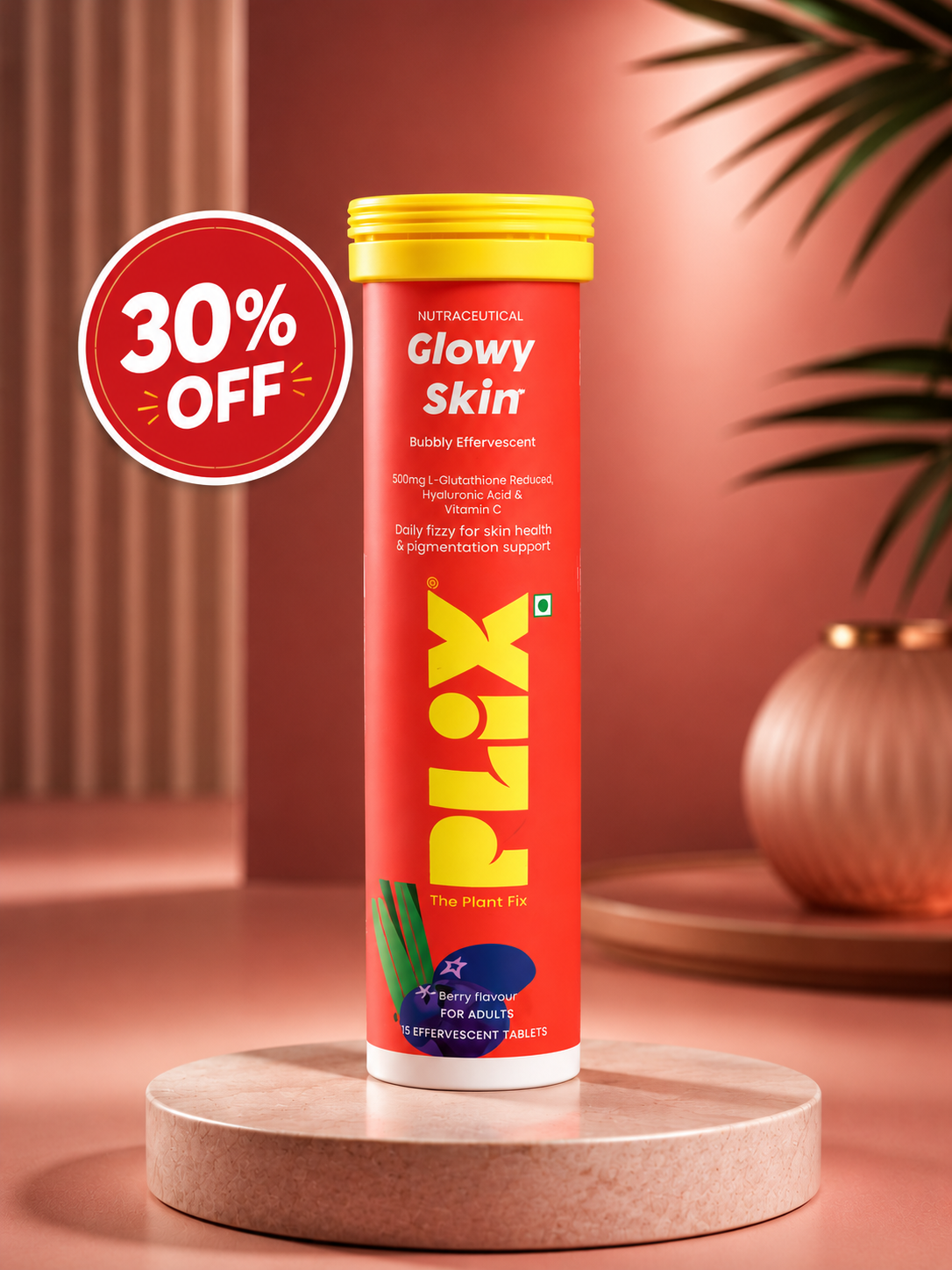 Plix Glowy Skin Effervescent Tablets – Berry Flavour (15 Tablets) 30% off