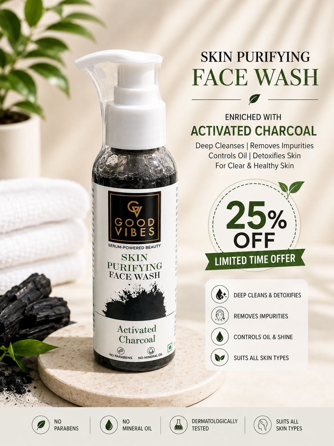 Good Vibes Activated Charcoal Skin Purifying Face Wash