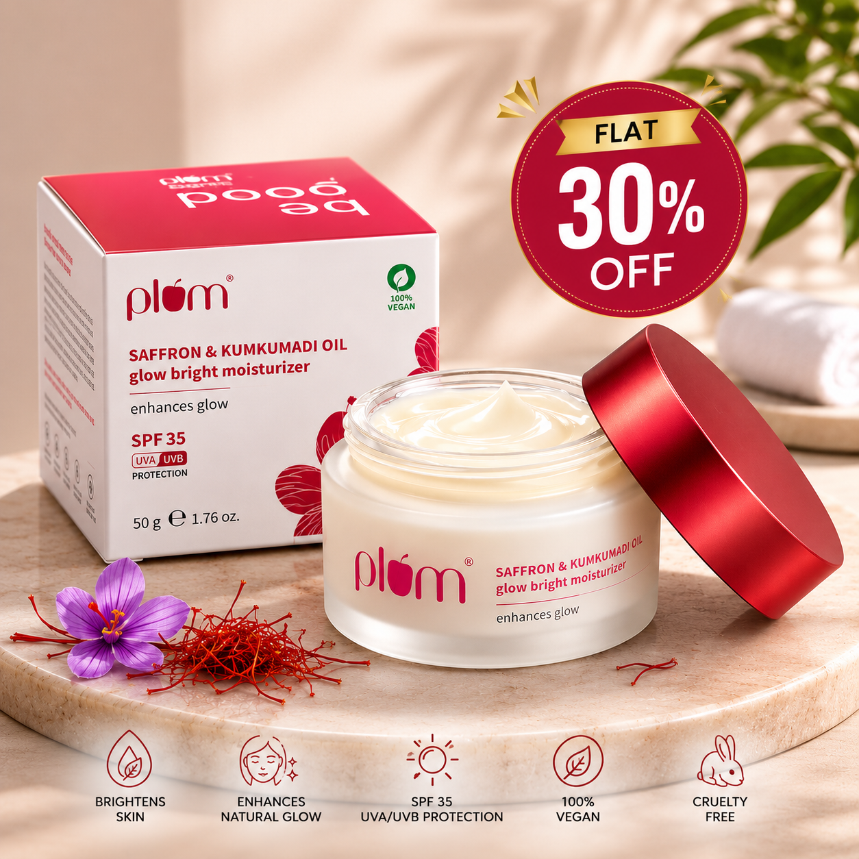 Plum Saffron & Kumkumadi Oil Glow Bright Moisturizer SPF 35 (50g)