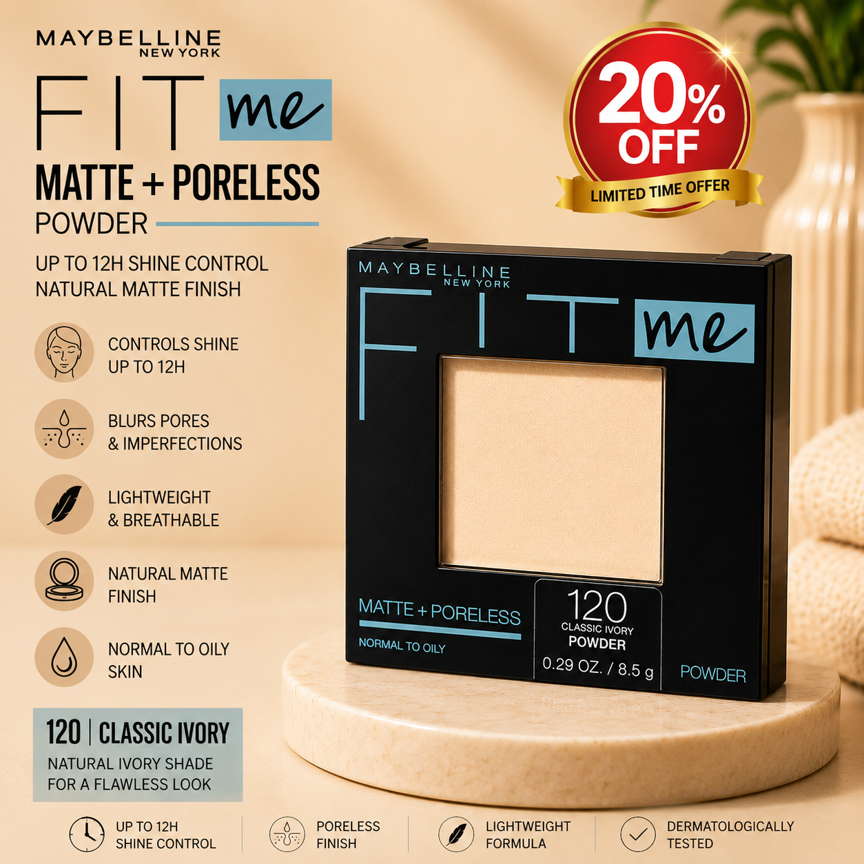 Maybelline Fit Me Matte + Poreless Compact Powder 20% off