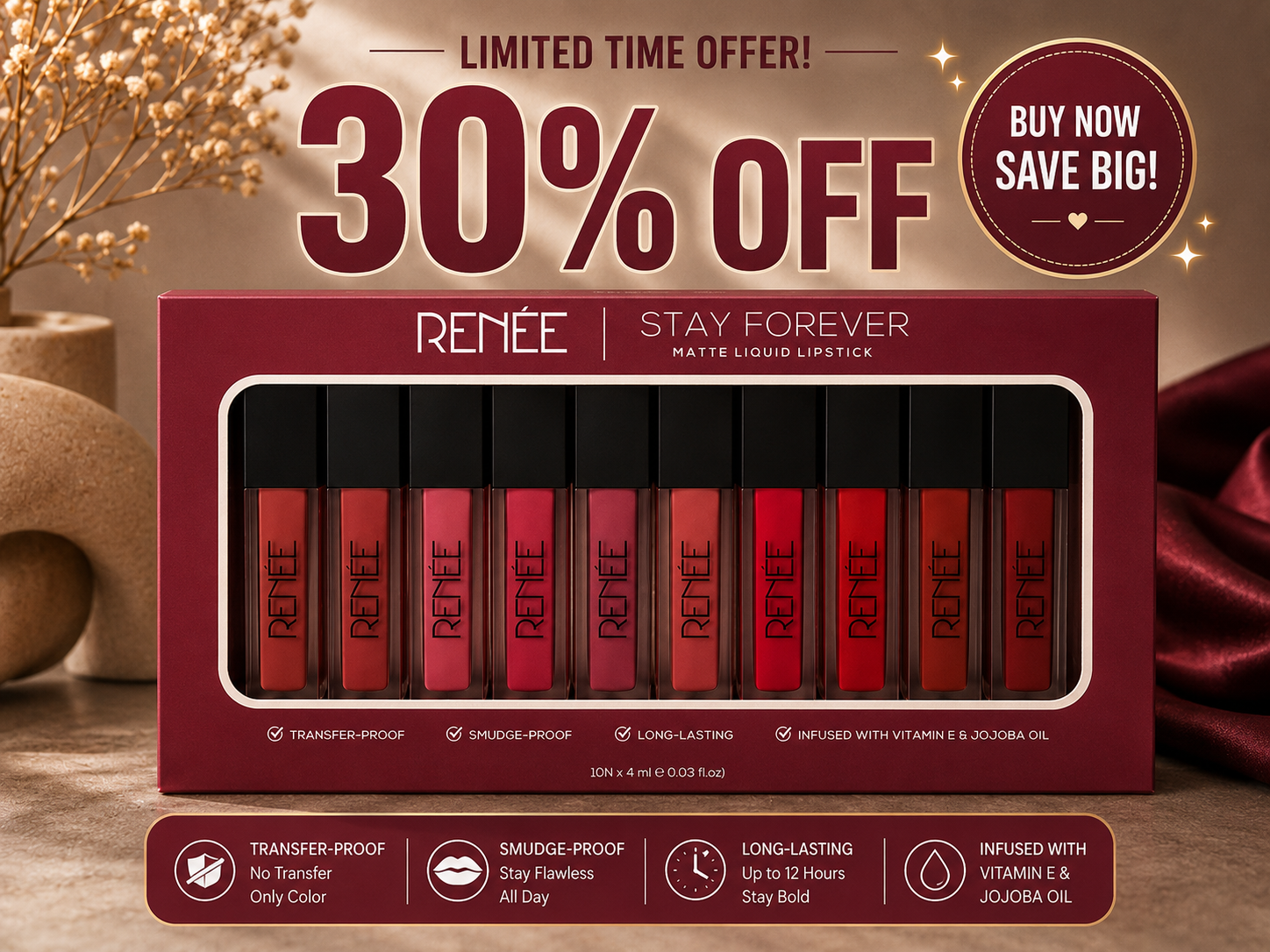 RENÉE Stay Forever Matte Liquid Lipstick 30% flat