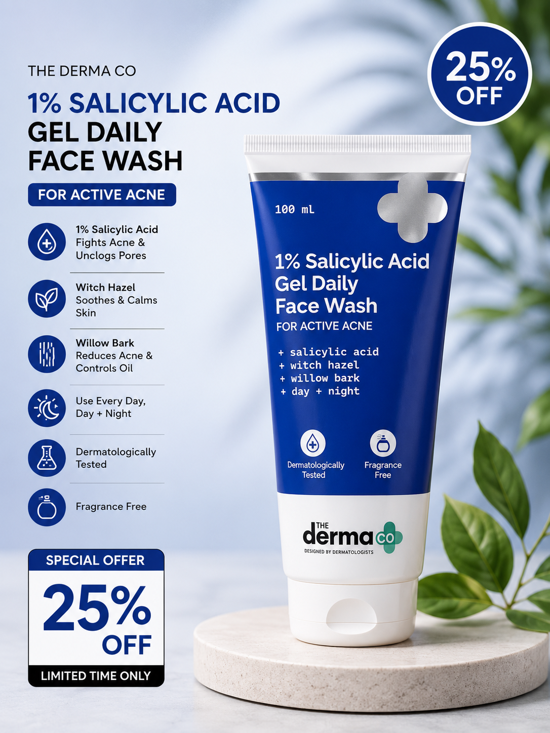 The Derma Co. 1% Salicylic Acid Gel Daily Face Wash (100ml) 25% off