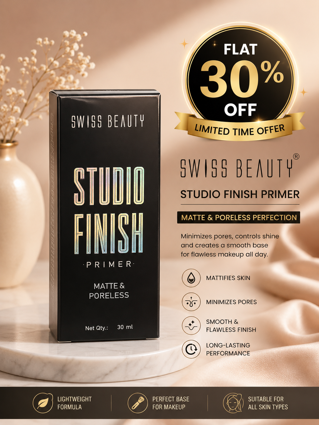 Swiss Beauty Studio Finish Primer (30ml) 30% off