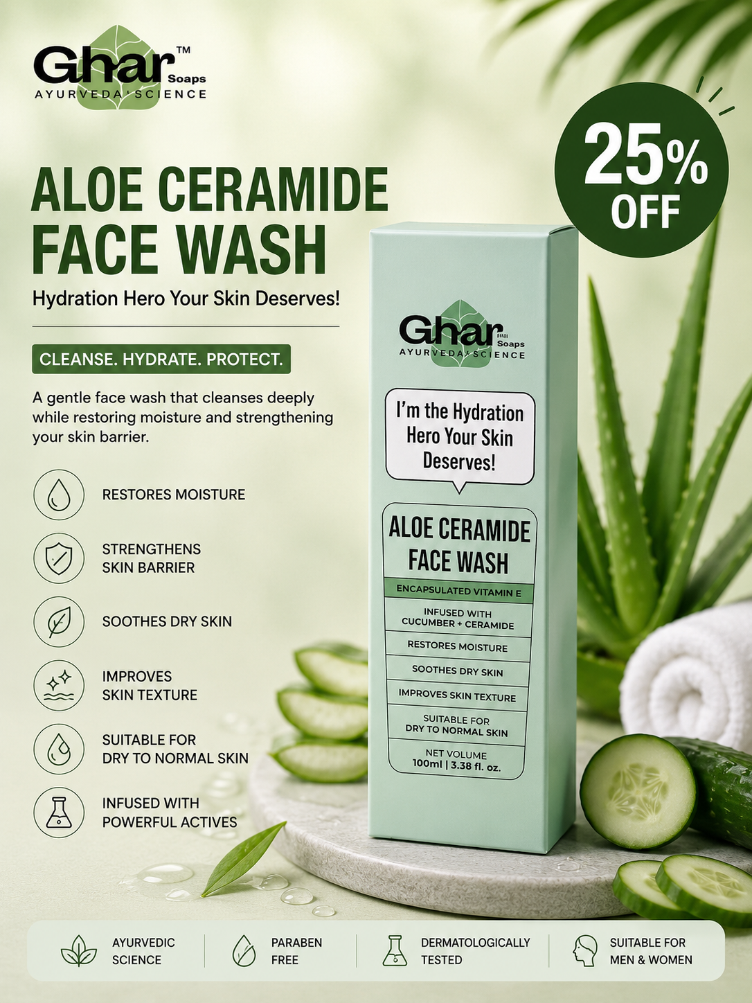 Ghar Soaps Aloe Ceramide Face Wash (100ml) 25% off