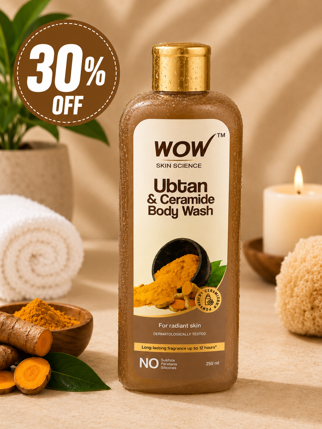WOW Skin Science Ubtan & Ceramide Body Wash – 250ml 30% off