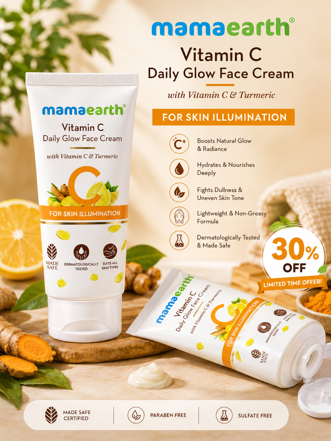 Mamaearth Vitamin C Daily Glow Face Cream (100 g) 30% off