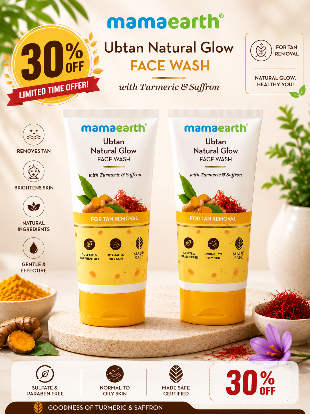Mamaearth Ubtan Natural Glow Face Wash (100 ml) 30% off