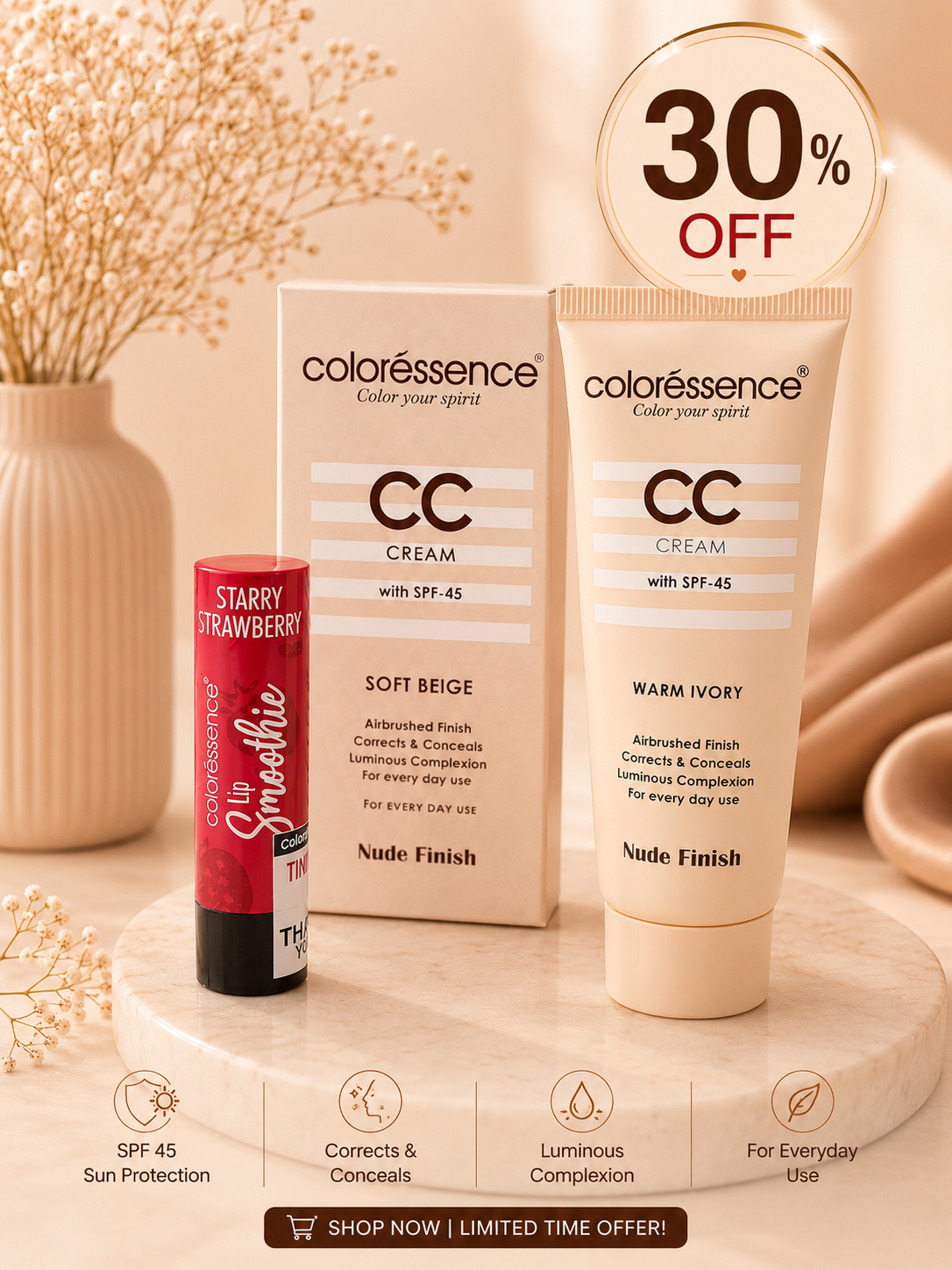Coloressence CC Cream SPF 45 + Lip Smoothie Combo 30% off