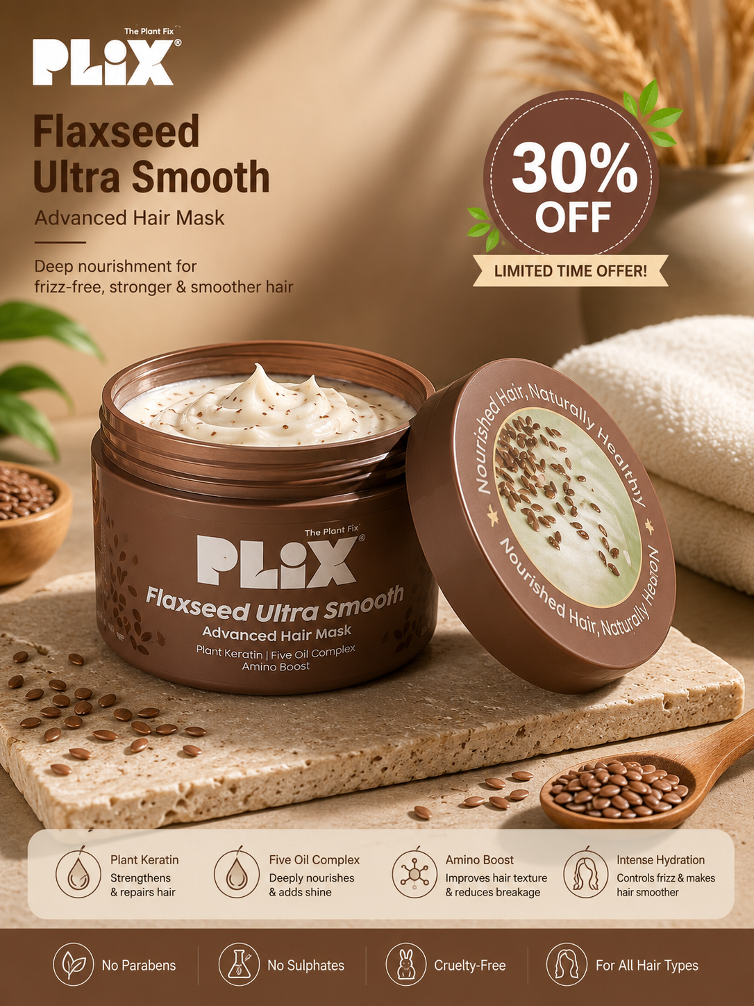 PLiX Flaxseed Ultra Smooth Advanced Hair Mask – 200g flat 30%