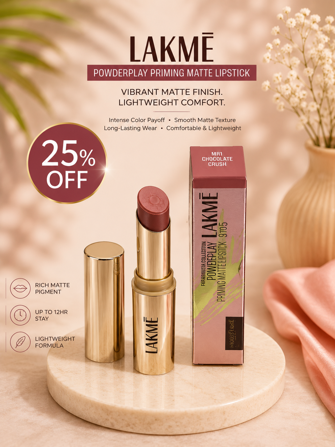 Lakmé Powderplay Priming Matte Lipstick 8 shades available 25% off