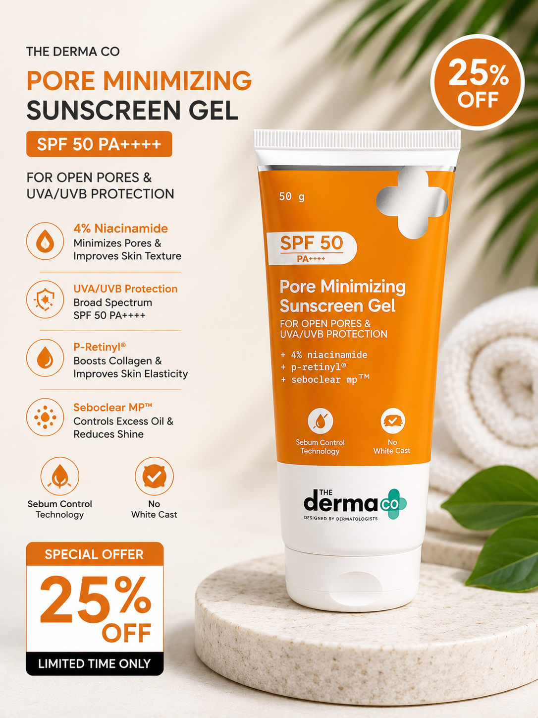 The Derma Co. Pore Minimizing Sunscreen Gel SPF 50 PA++++ (50g) 25% off