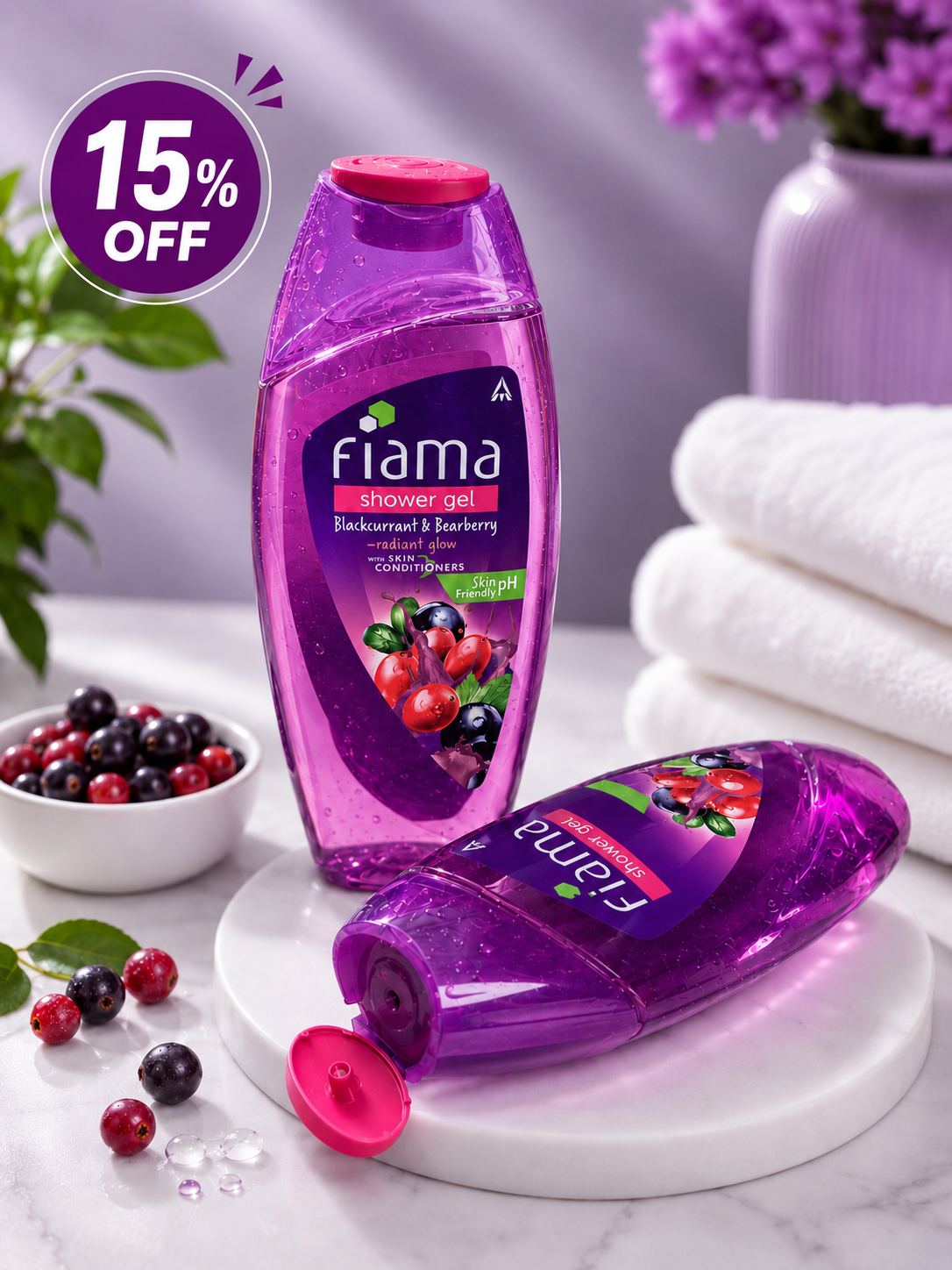 Fiama Shower Gel Blackcurrant & Bearberry – Radiant Glow | Skin Friendly pH | 250ml 15% off