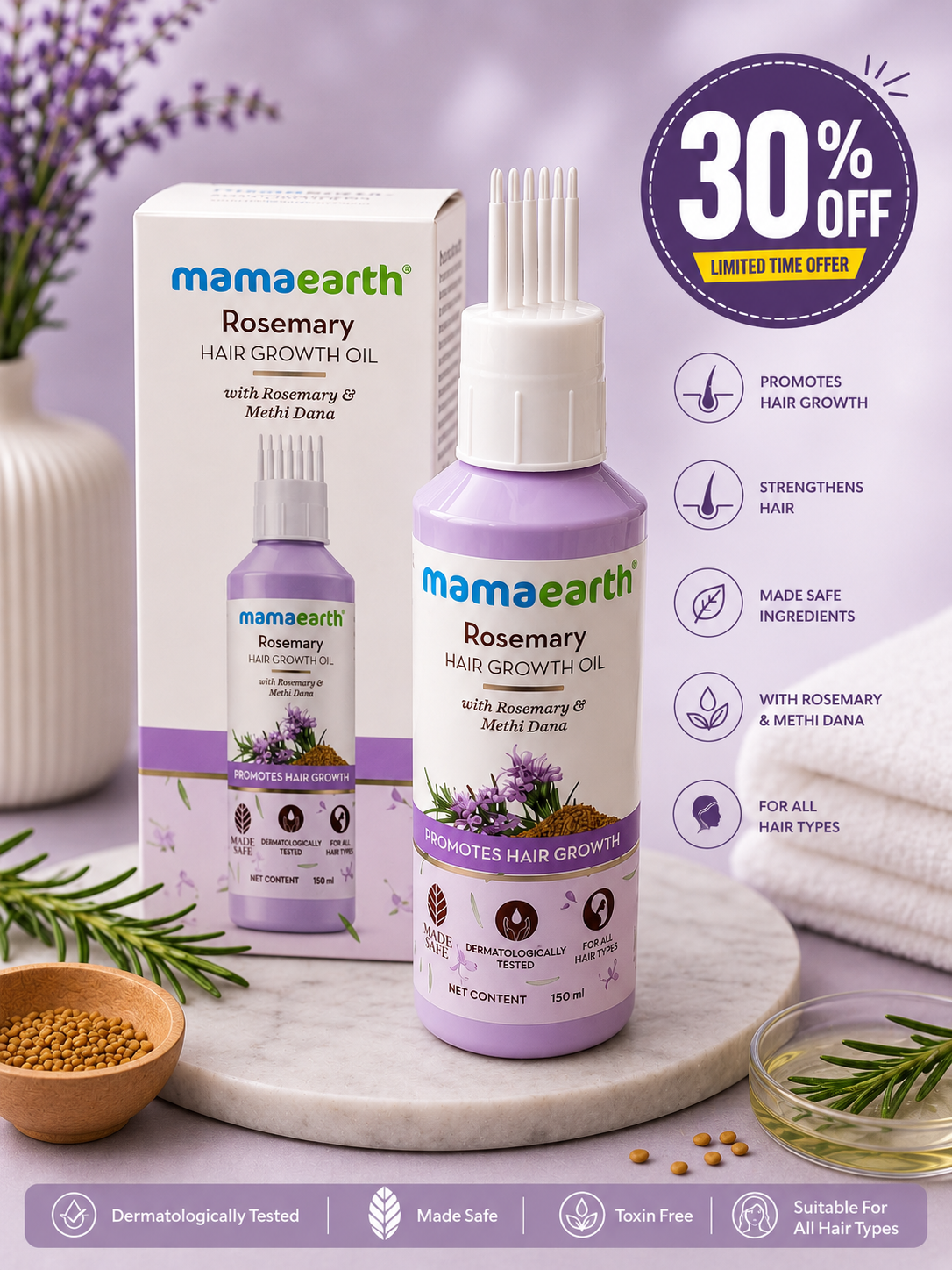 Mamaearth Rosemary Hair Growth Oil with Rosemary & Methi Dana (150ml)