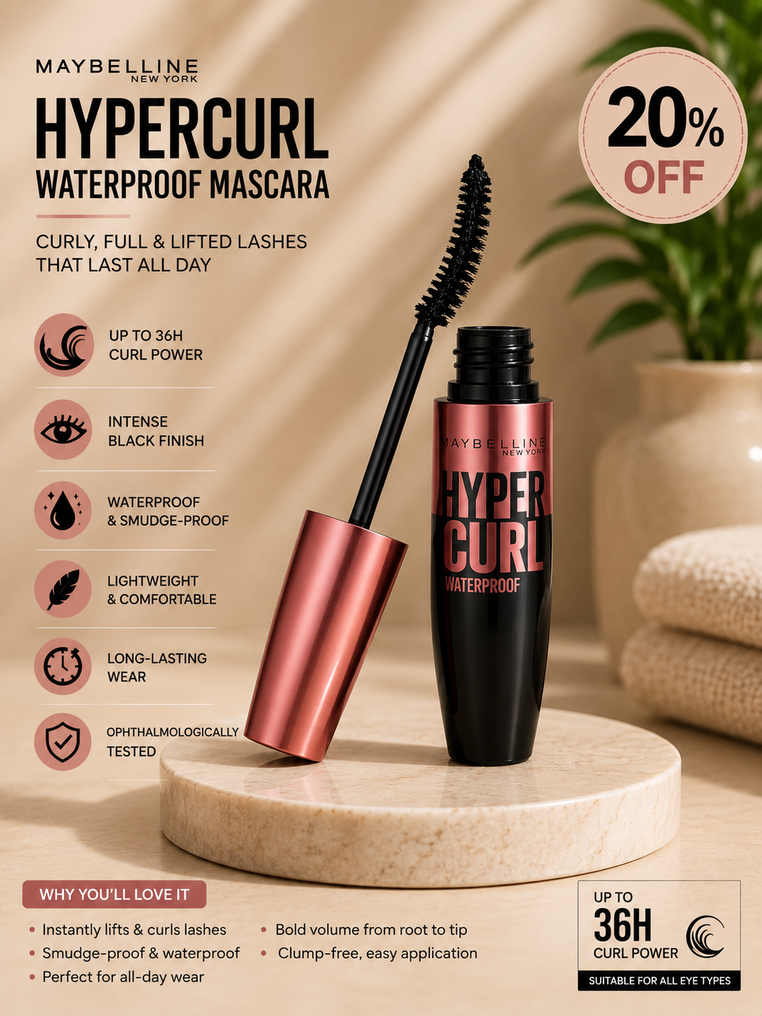 Maybelline Hypercurl Waterproof Mascara 20% off