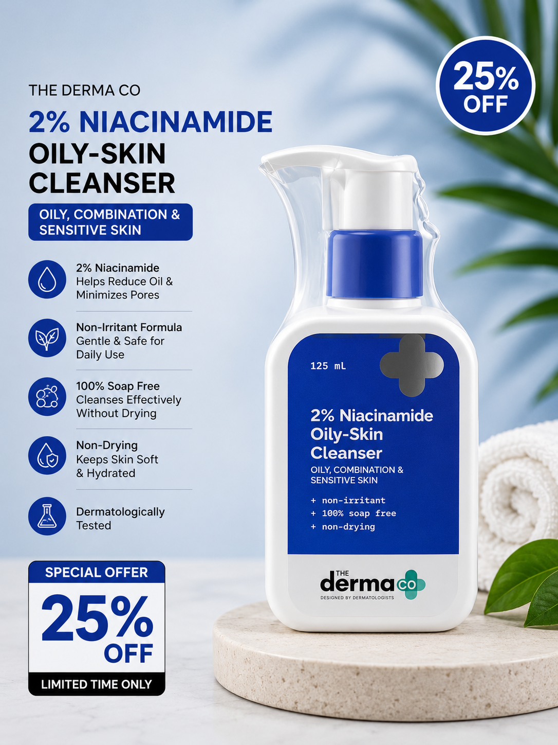 The Derma Co. 2% Niacinamide Oily-Skin Cleanser (125ml) 25% off
