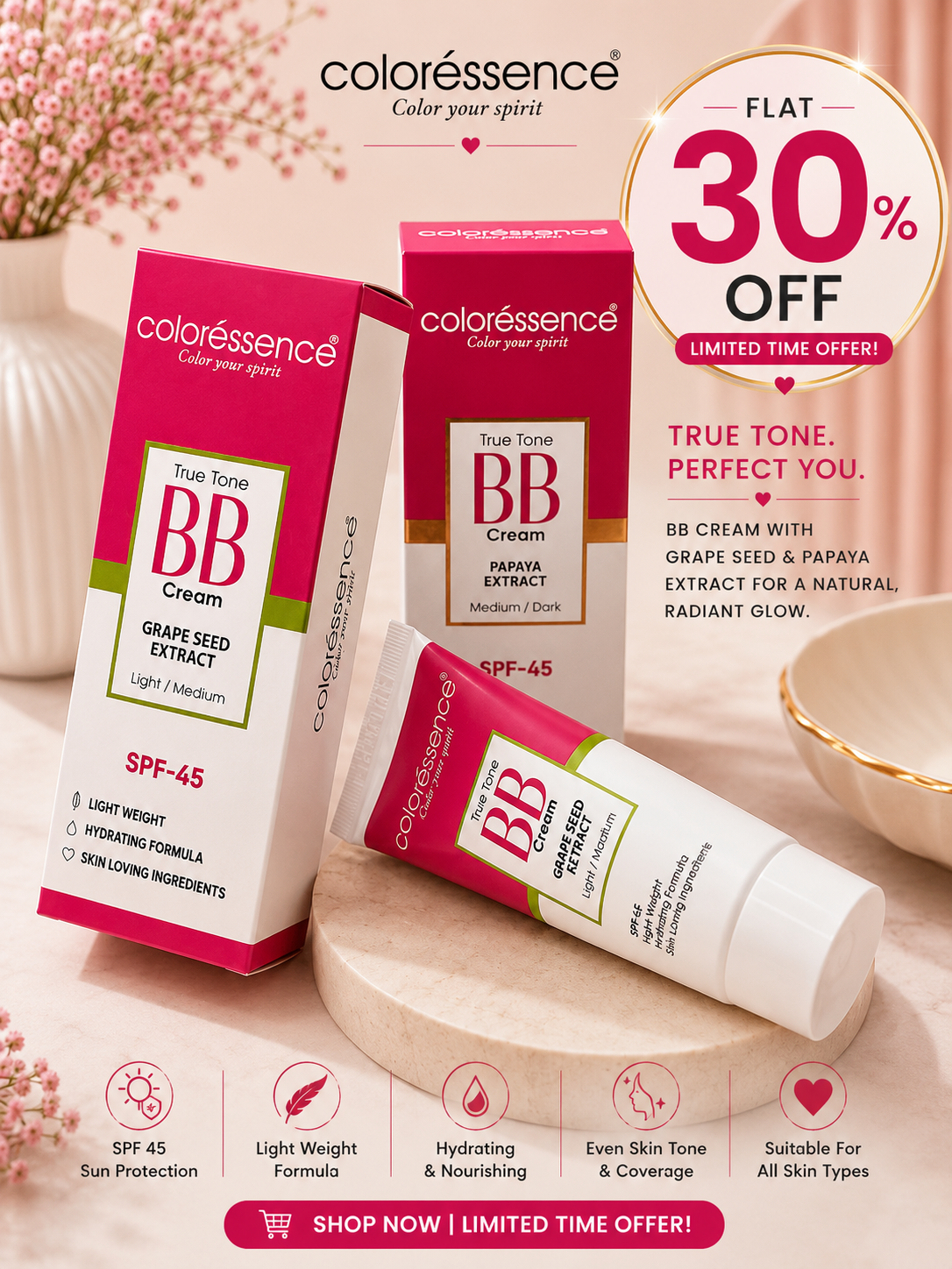 Coloréssence True Tone BB Cream SPF 45 30% off