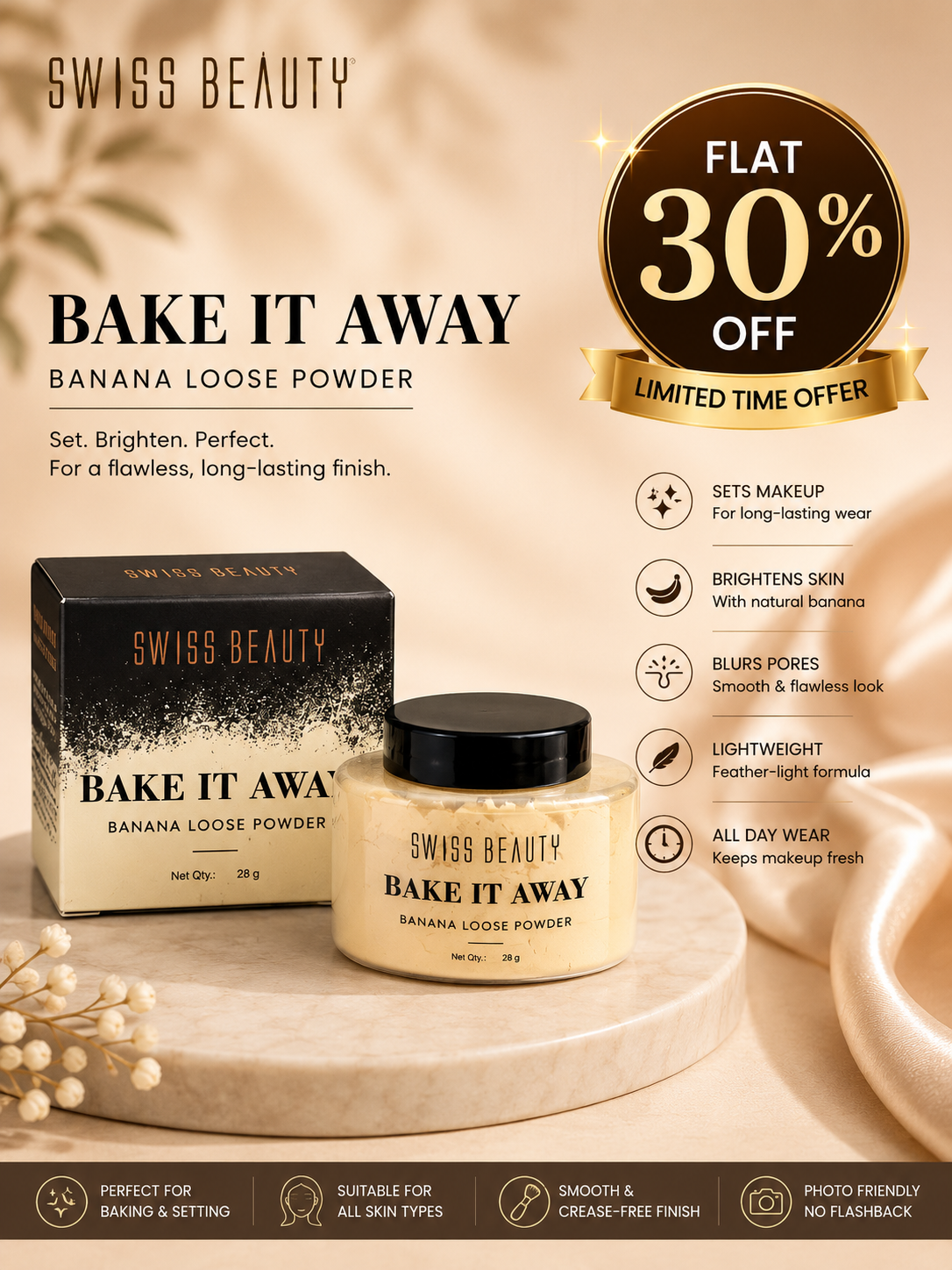 Swiss Beauty Bake It Away Banana Loose Powder (28g) 30% off