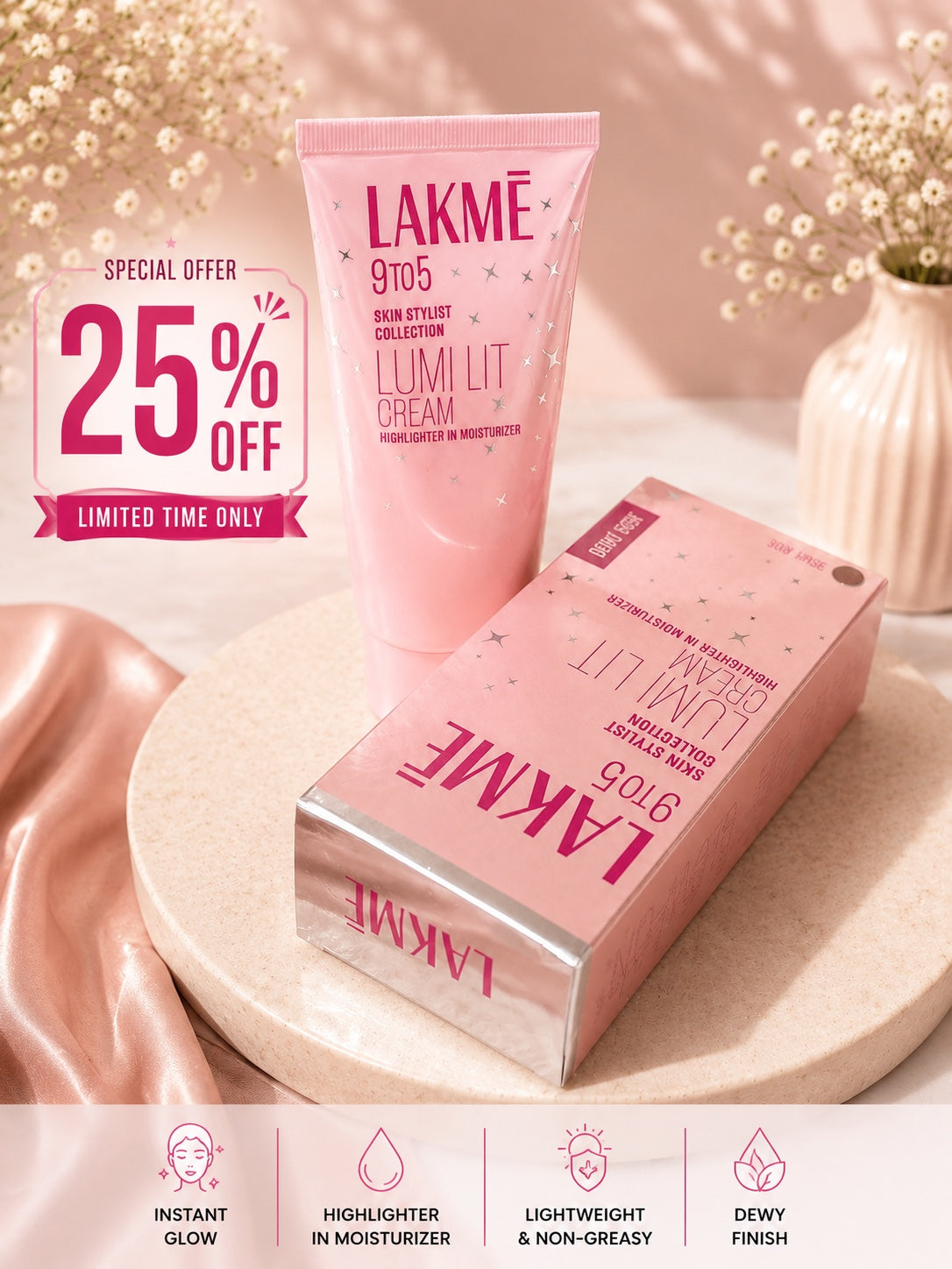 Lakmé 9to5 Lumi Lit Cream – Highlighter in Moist  (60 g) 25% off