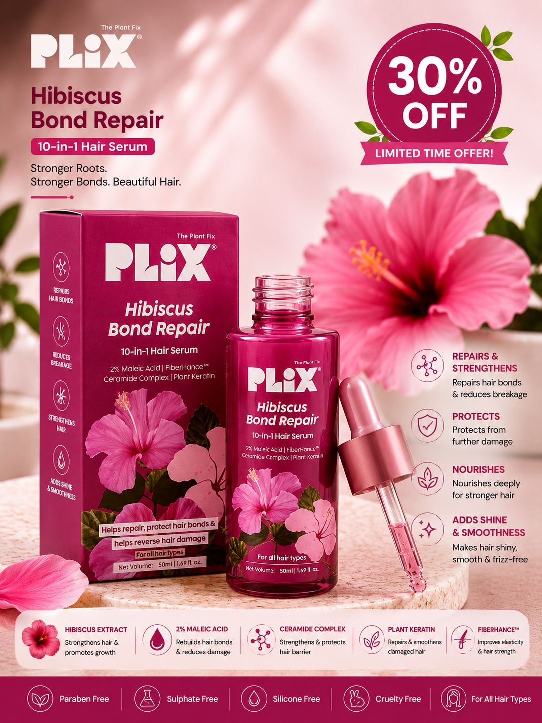 PLIX Hibiscus Bond Repair 10-in-1 Hair Serum 30% off