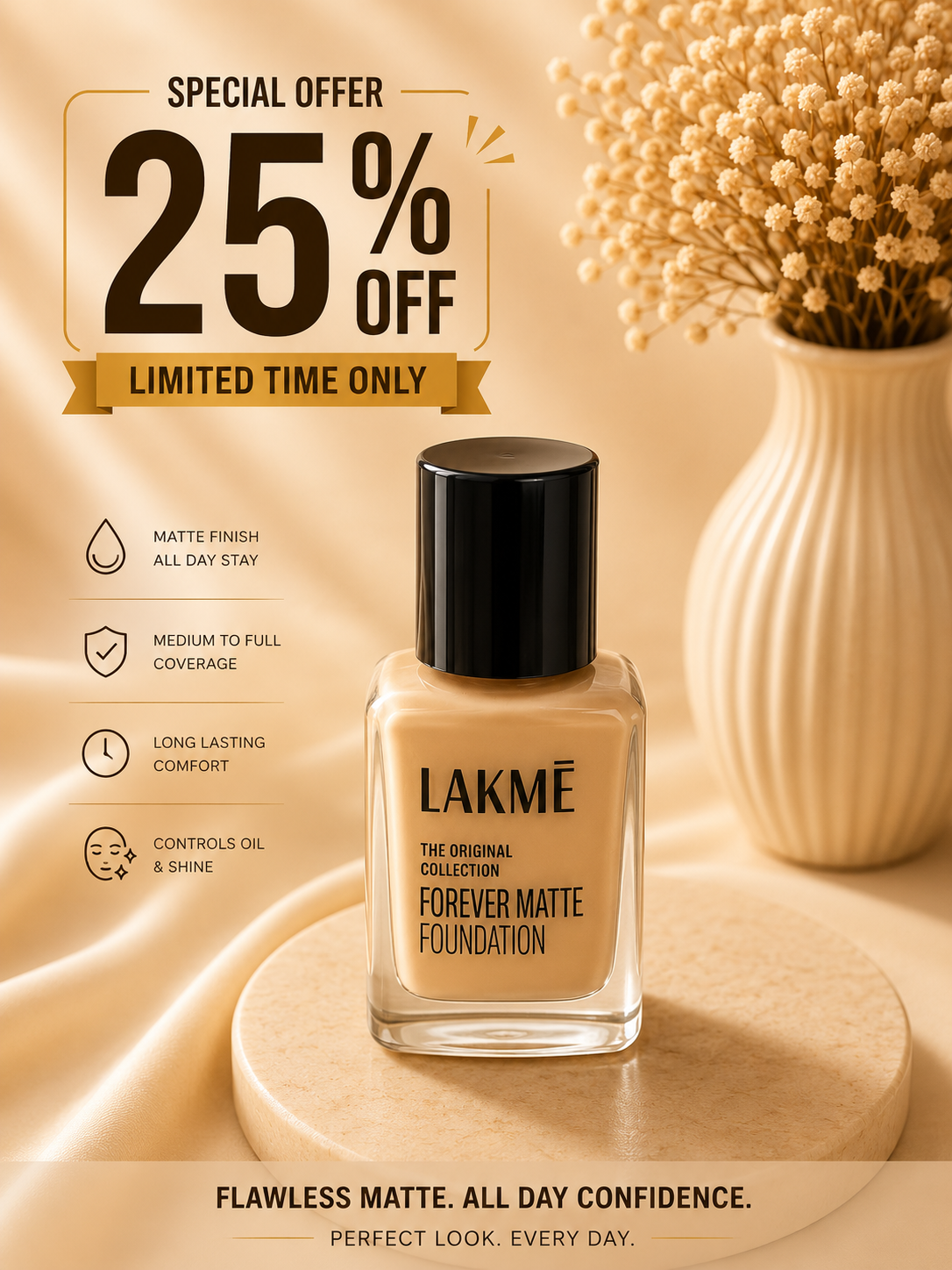 Lakmé Forever Matte Foundation – Shade: Natural Pearl 25% off