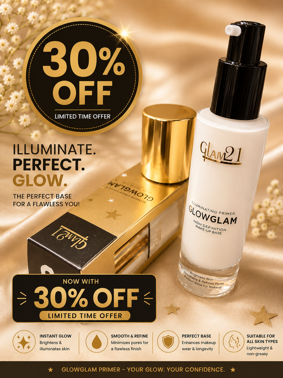 Glam21 illuminating primer glowglam 30ml 30% flat