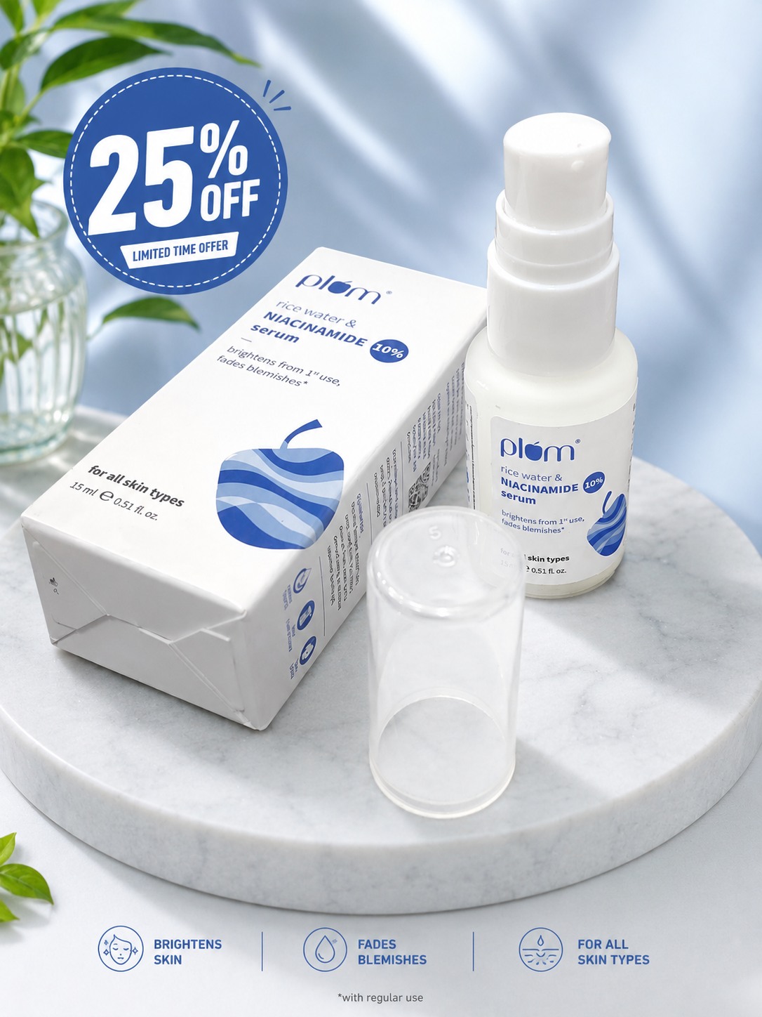 Plum Rice Water & Niacinamide 10% Serum (15ml)