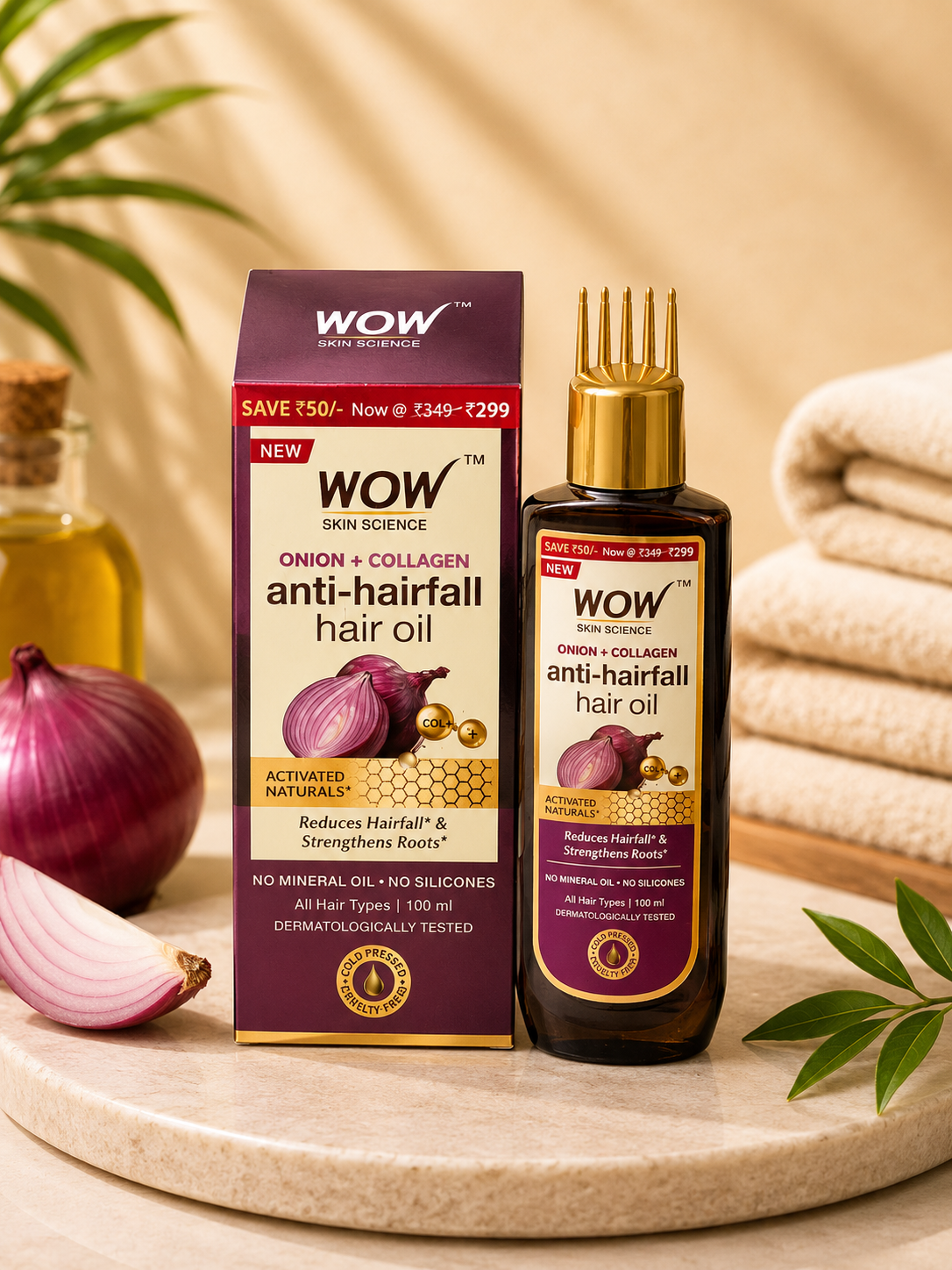 WOW Skin Science Onion + Collagen Anti-Hairfall Hair Oil – 100ml 30% off