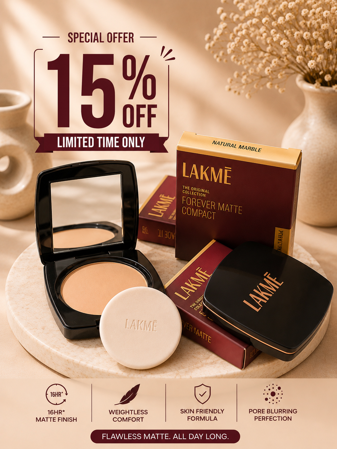 Lakmé 9to5 Forever Matte Compact 15% off