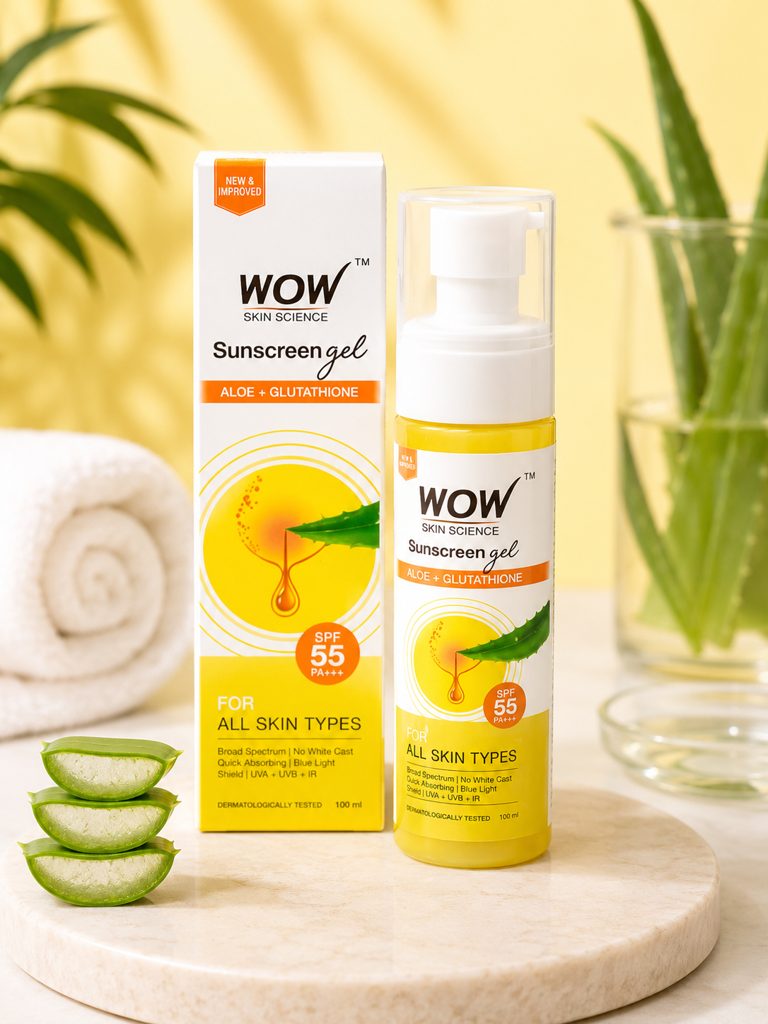 WOW Skin Science Sunscreen Gel SPF 55 PA+++ with Aloe Vera & Glutathione – 100ml 30% off