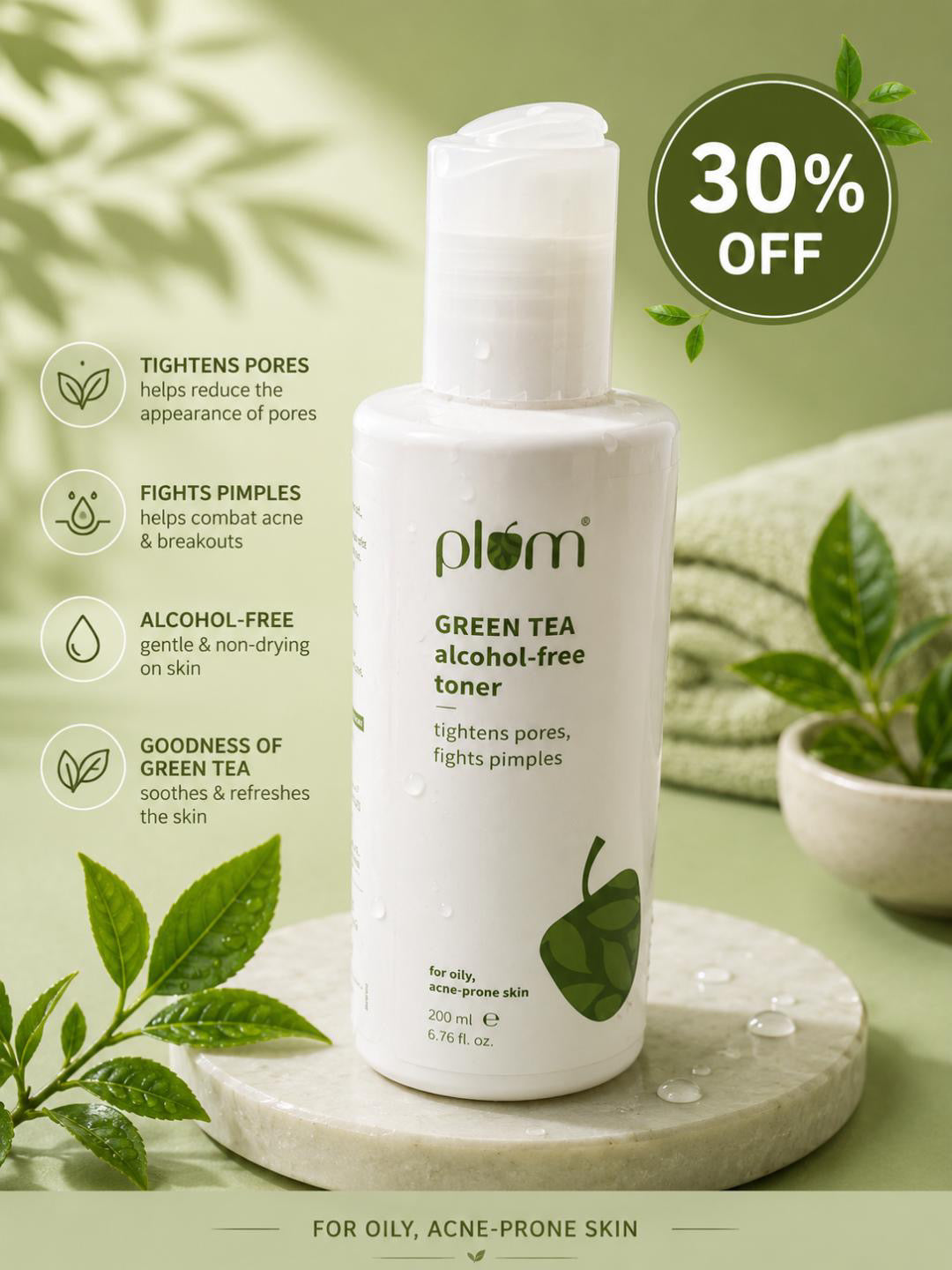 Plum Green Tea Alcohol-Free Toner – 200ml flat 30%