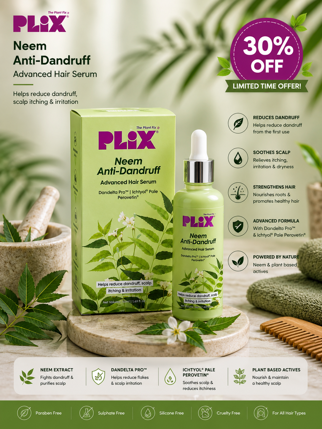 PLIX Neem Anti-Dandruff Advanced Hair Serum 30% off