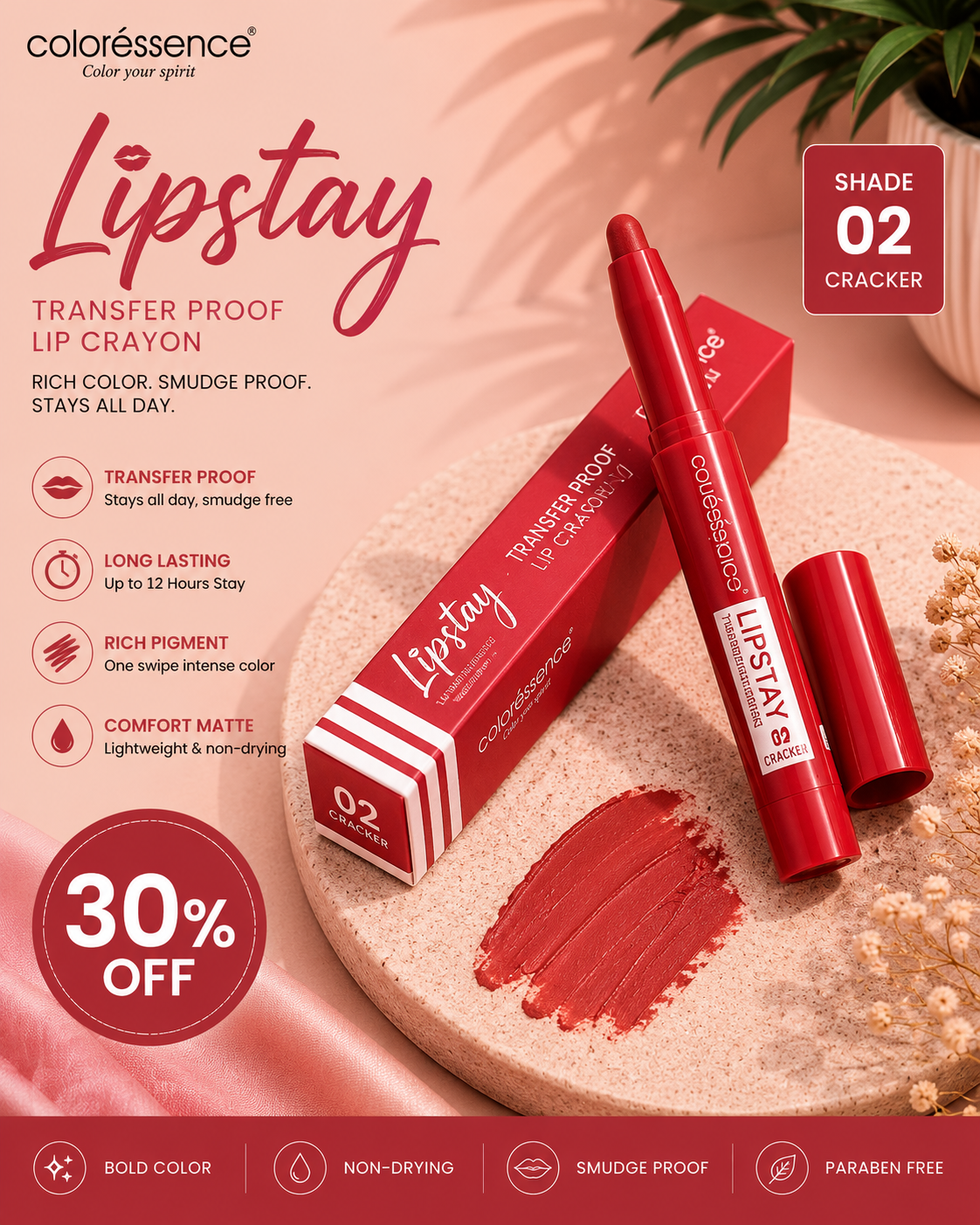 Coloressence Lipstay Transfer Proof Lip Crayon 30% off